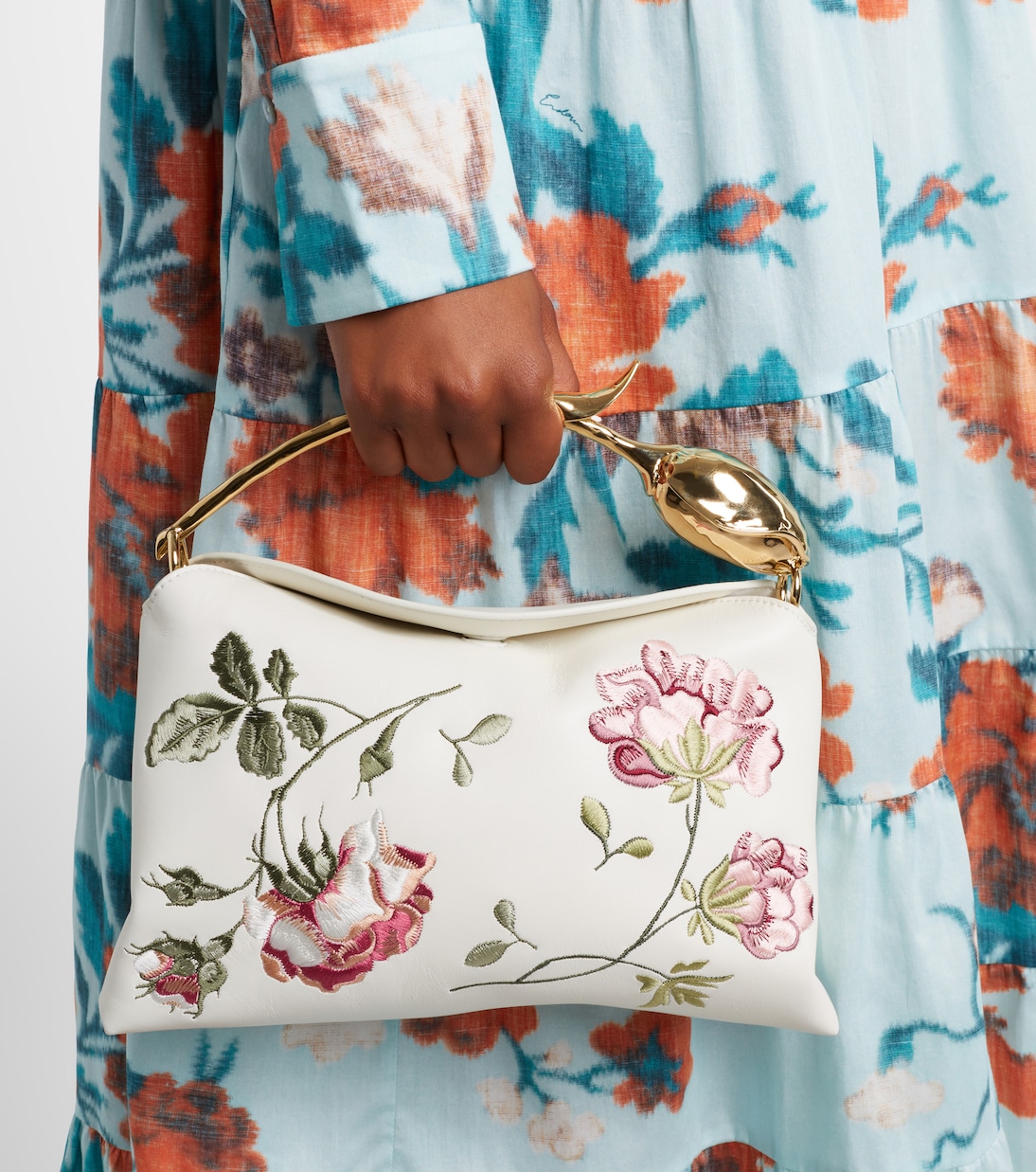 Bloom Medium Floral Leather Top-Handle Bag in White - Erdem