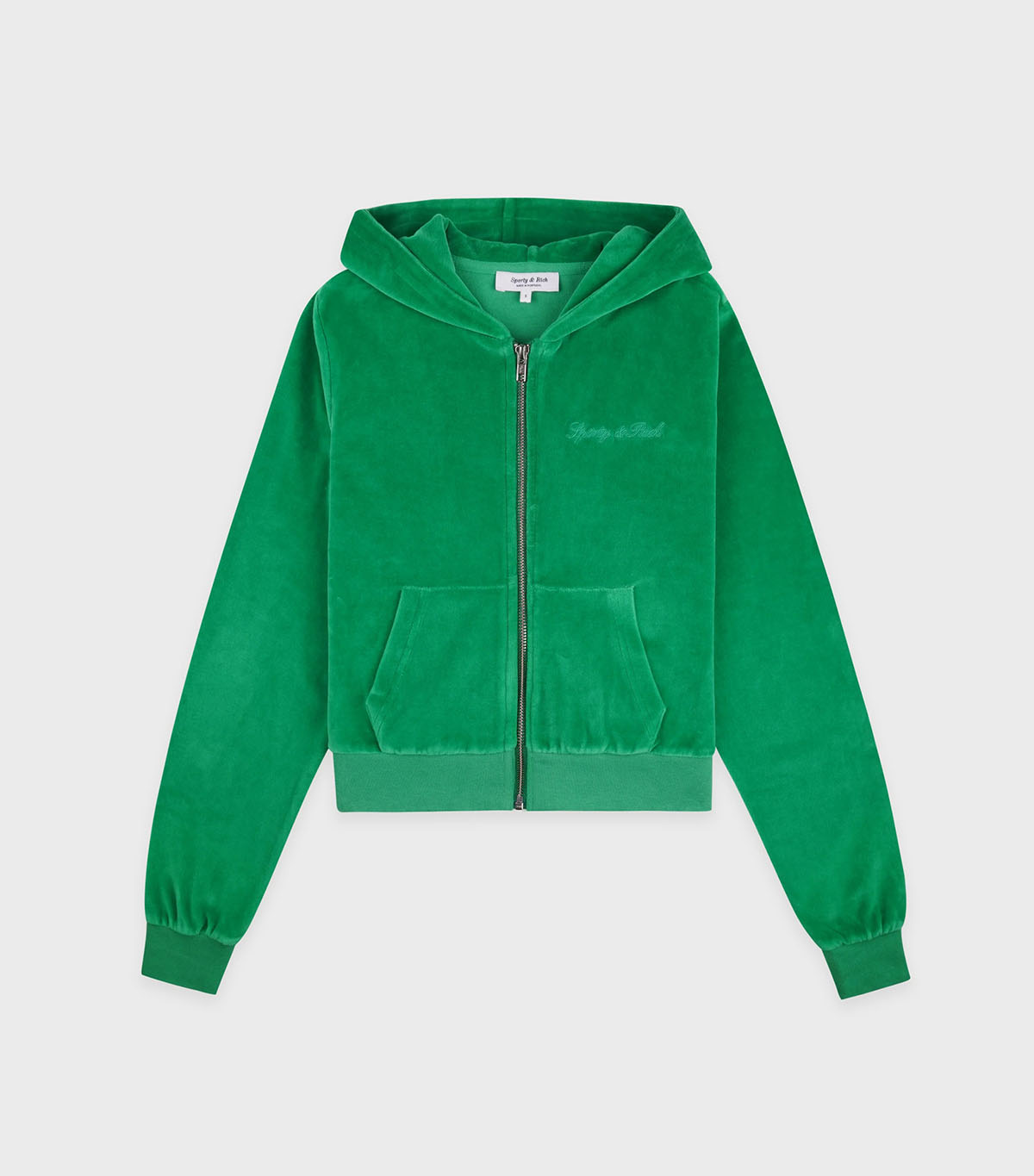 Sporty & Rich, Signature Logo Krystal Zip Hoodie - Kelly/crystal