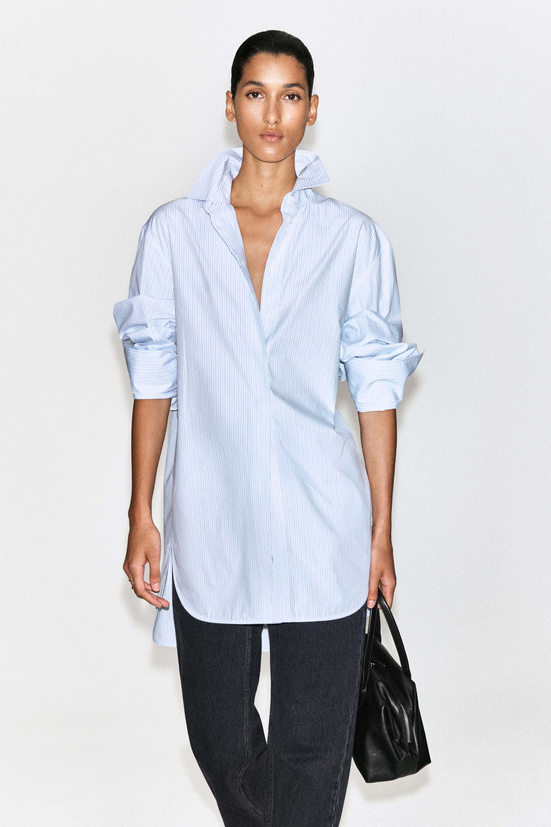 Cutaway-Collar Striped Cotton-Blend Shirt