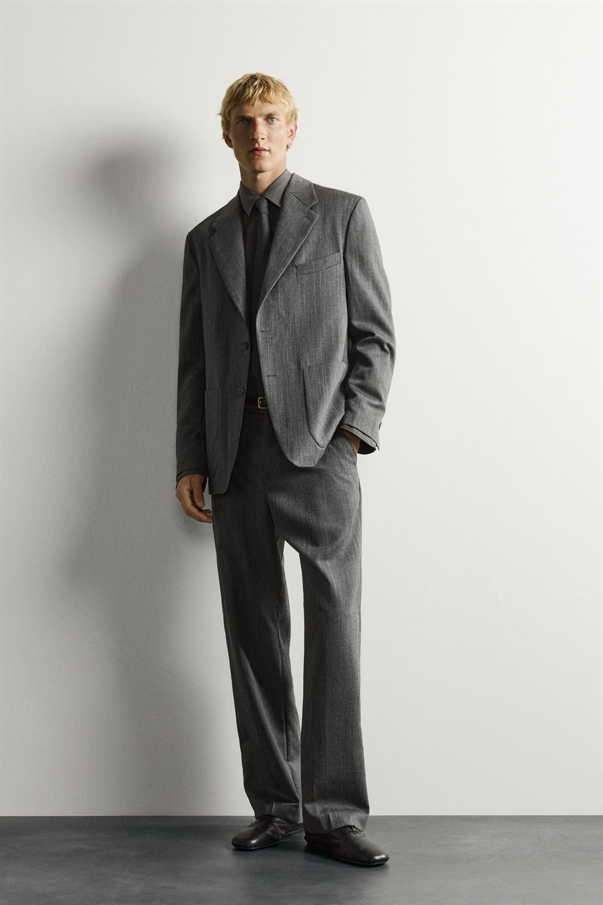 100% Wool Relaxed Fit Suit Blazer - Anthracite Grey - 36