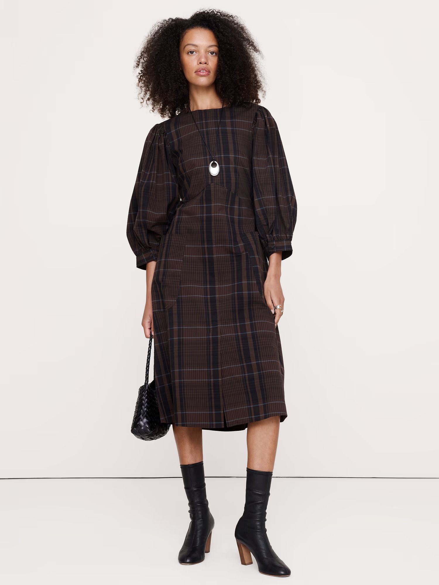 Banana Republic, Cotton Poplin Puff-Sleeve Midi Dress
