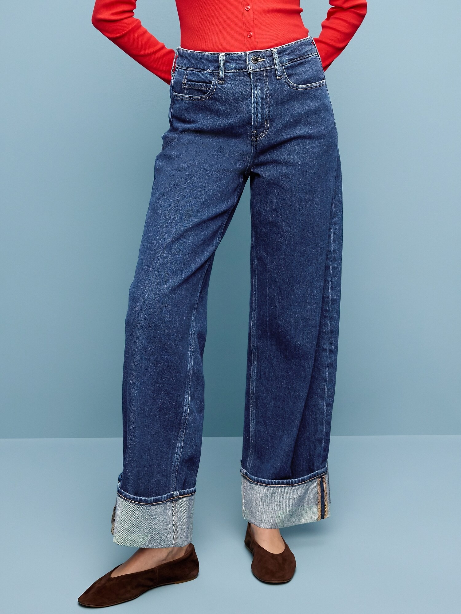 Old Navy, Extra High-Waisted Cuffed Wide-Leg Jeans