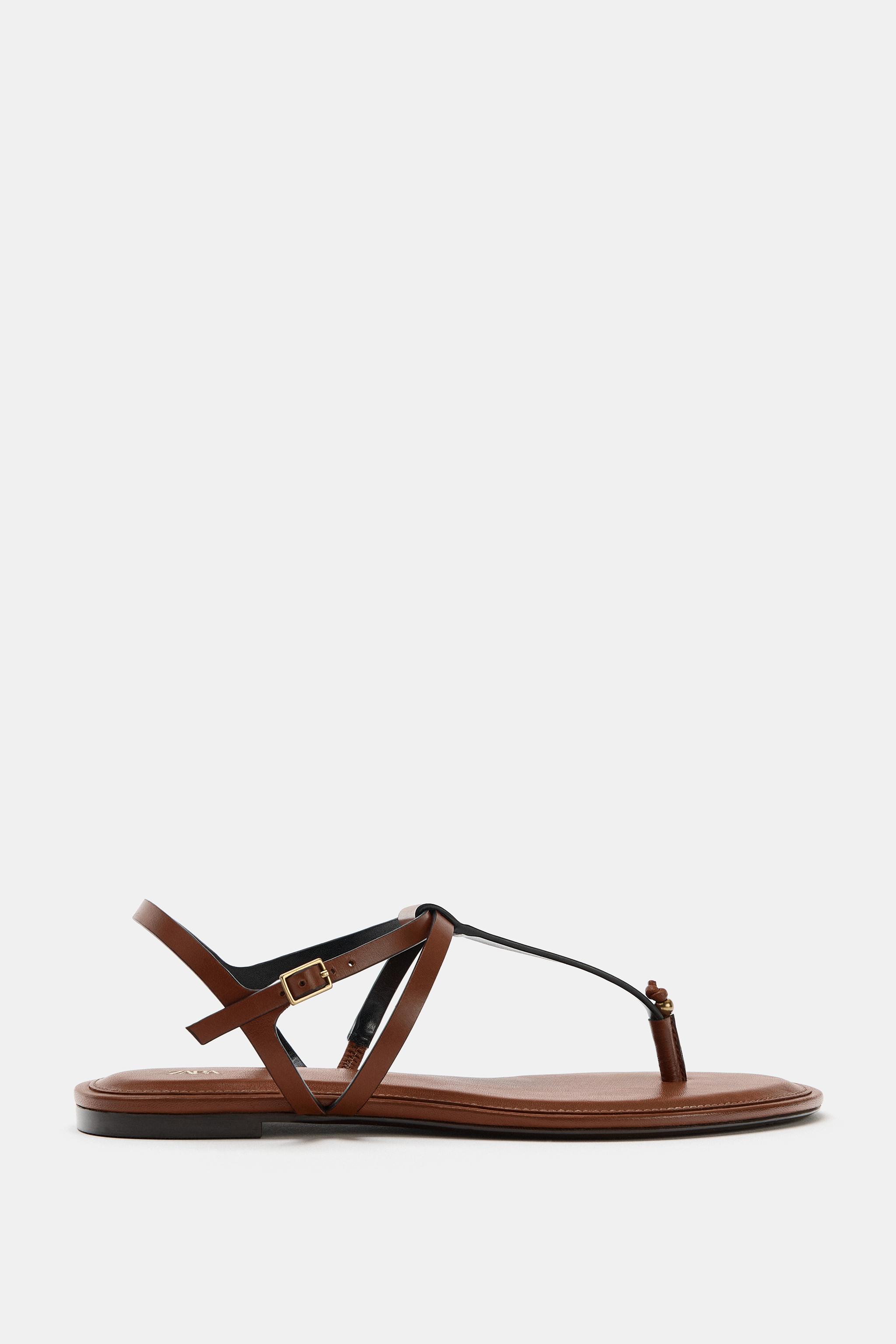 Flat Leather Sandals - Brown - 2