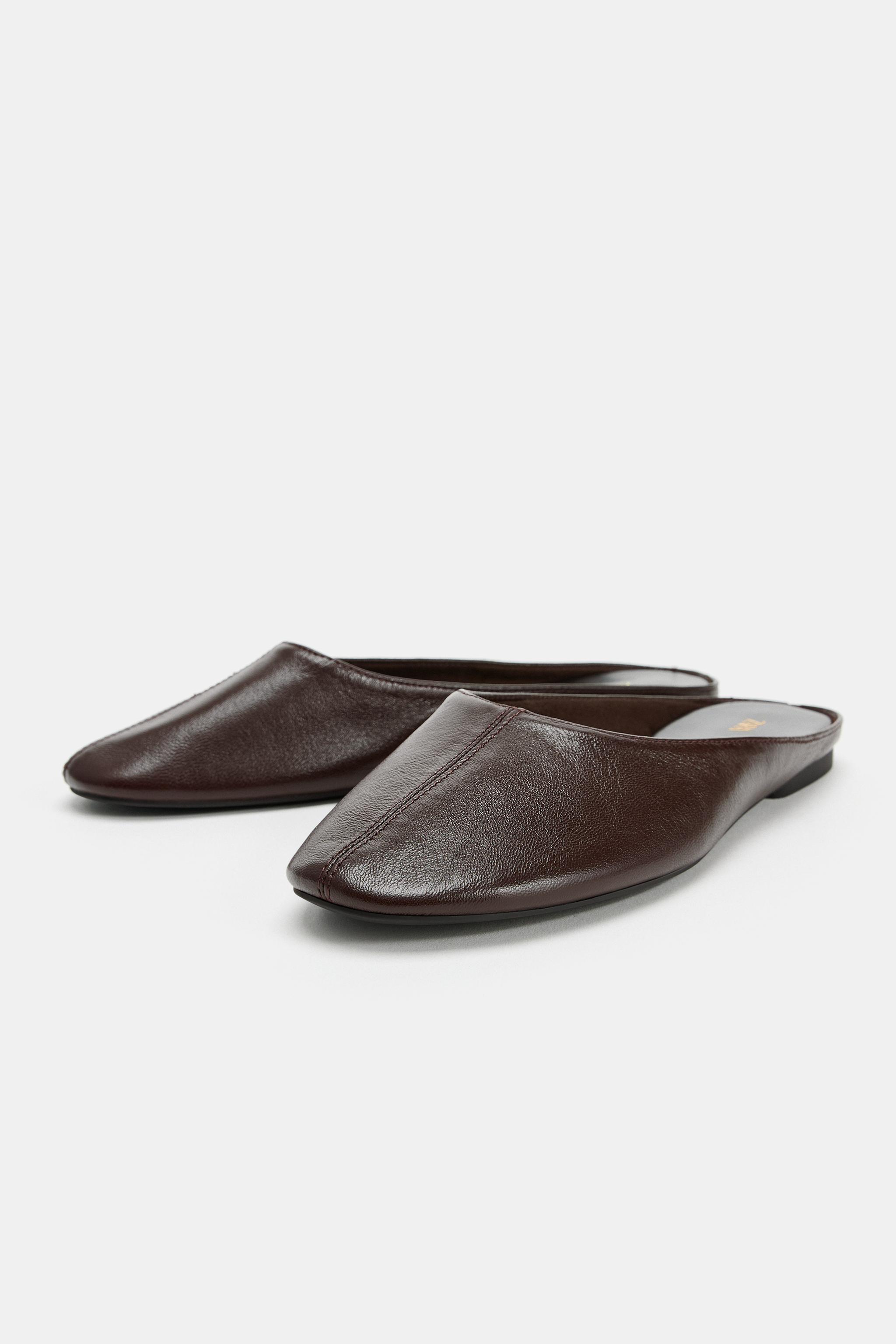 Leather Slingback Shoes - Chocolate Brown - 5