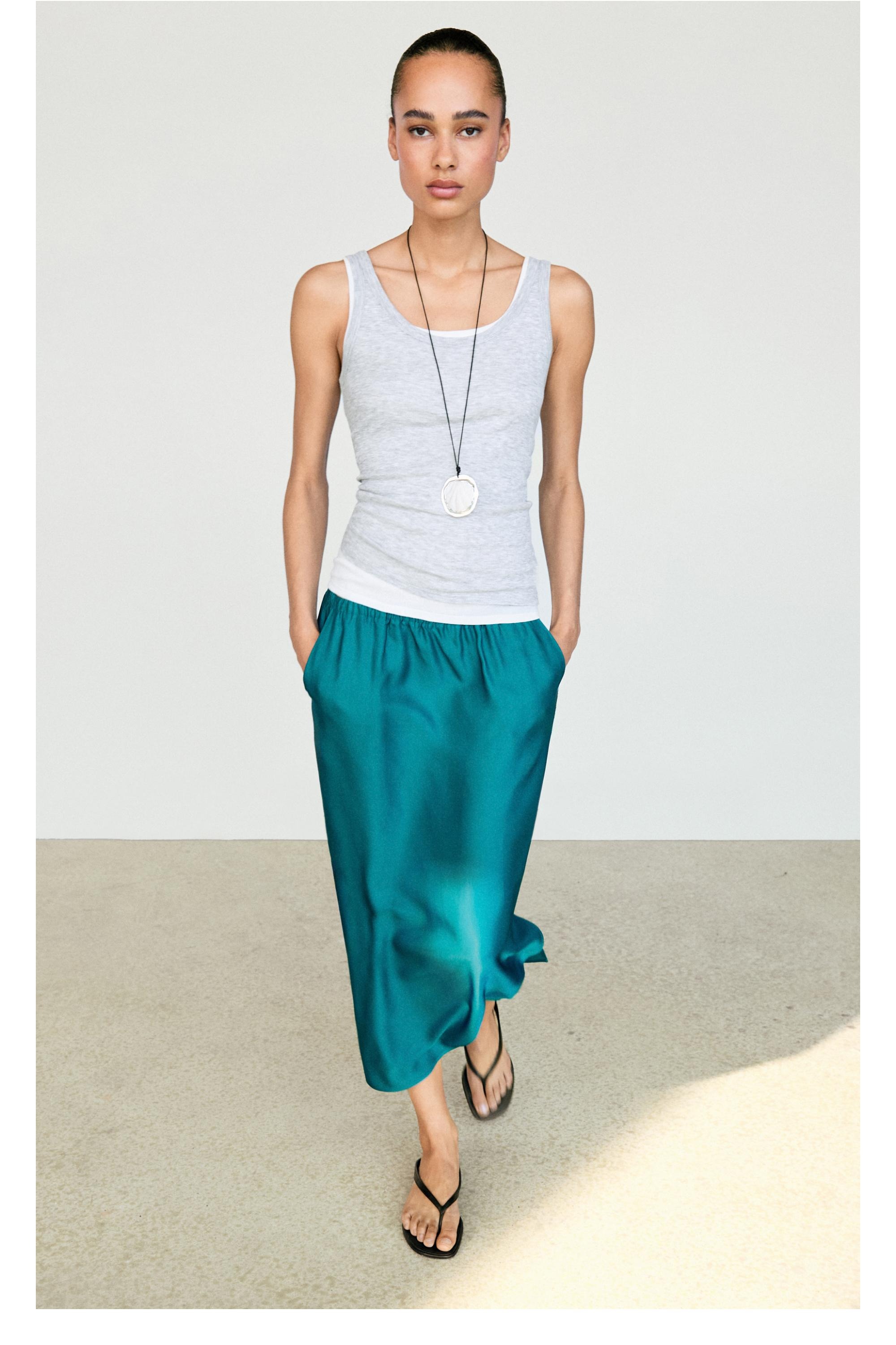 Massimo Dutti, Satin Midi Skirt With Pockets