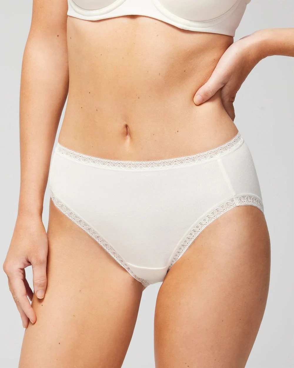 soma, Cotton High-Leg Brief Panty with Lace Trim