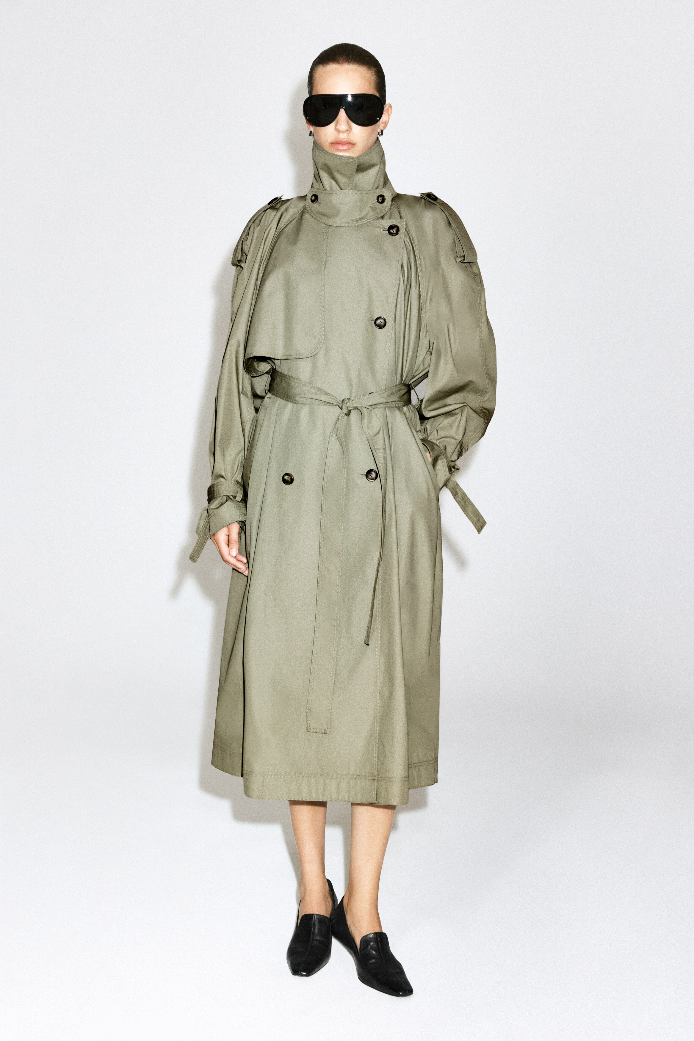 Mock-Neck Cotton Trench Coat