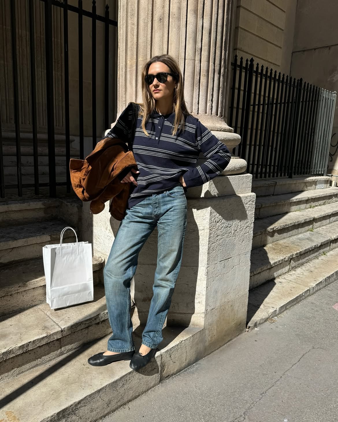 Jeans with a rugby shirt.