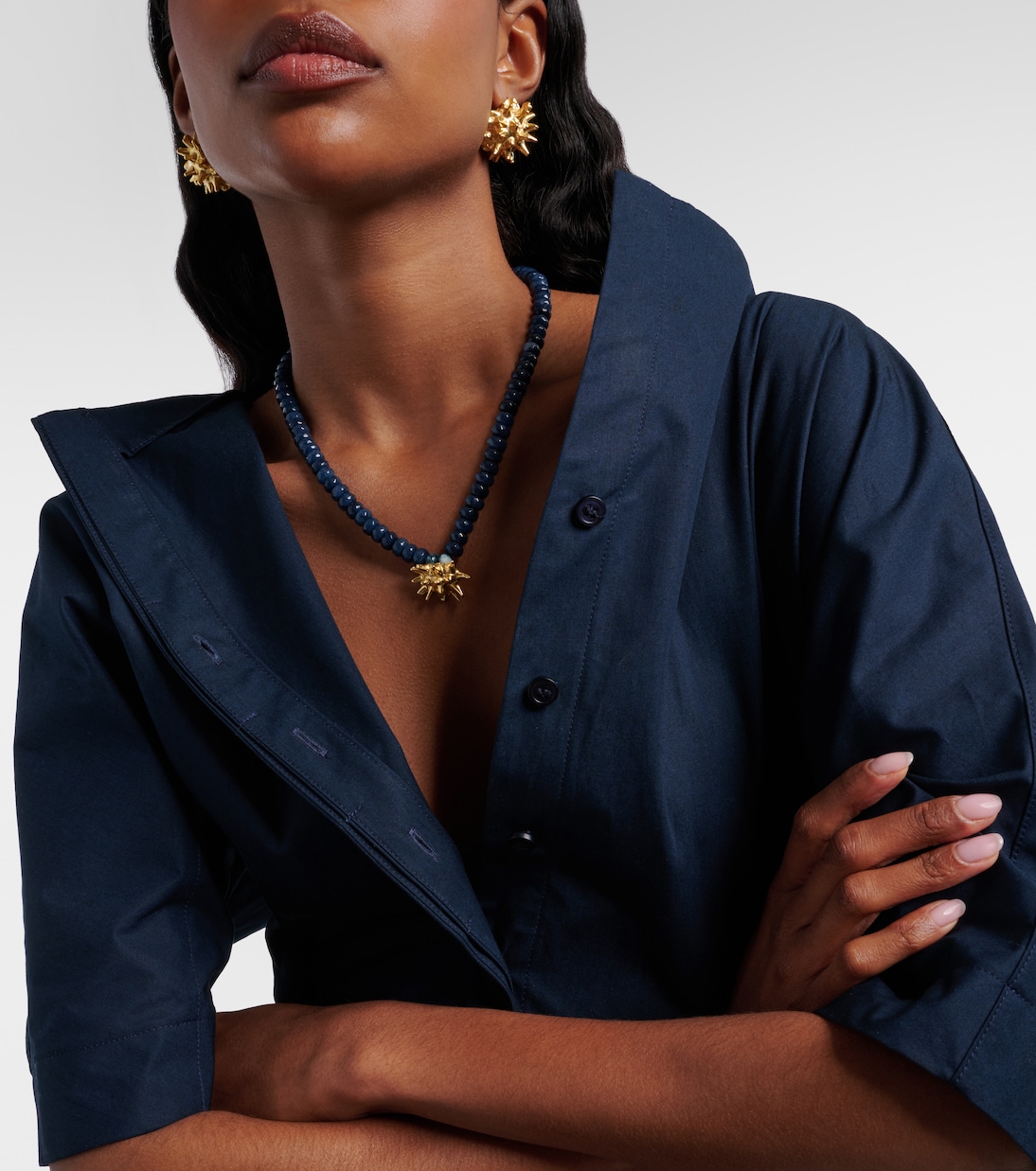 Sea Urchin Necklace With Jade in Blue - Ysso
