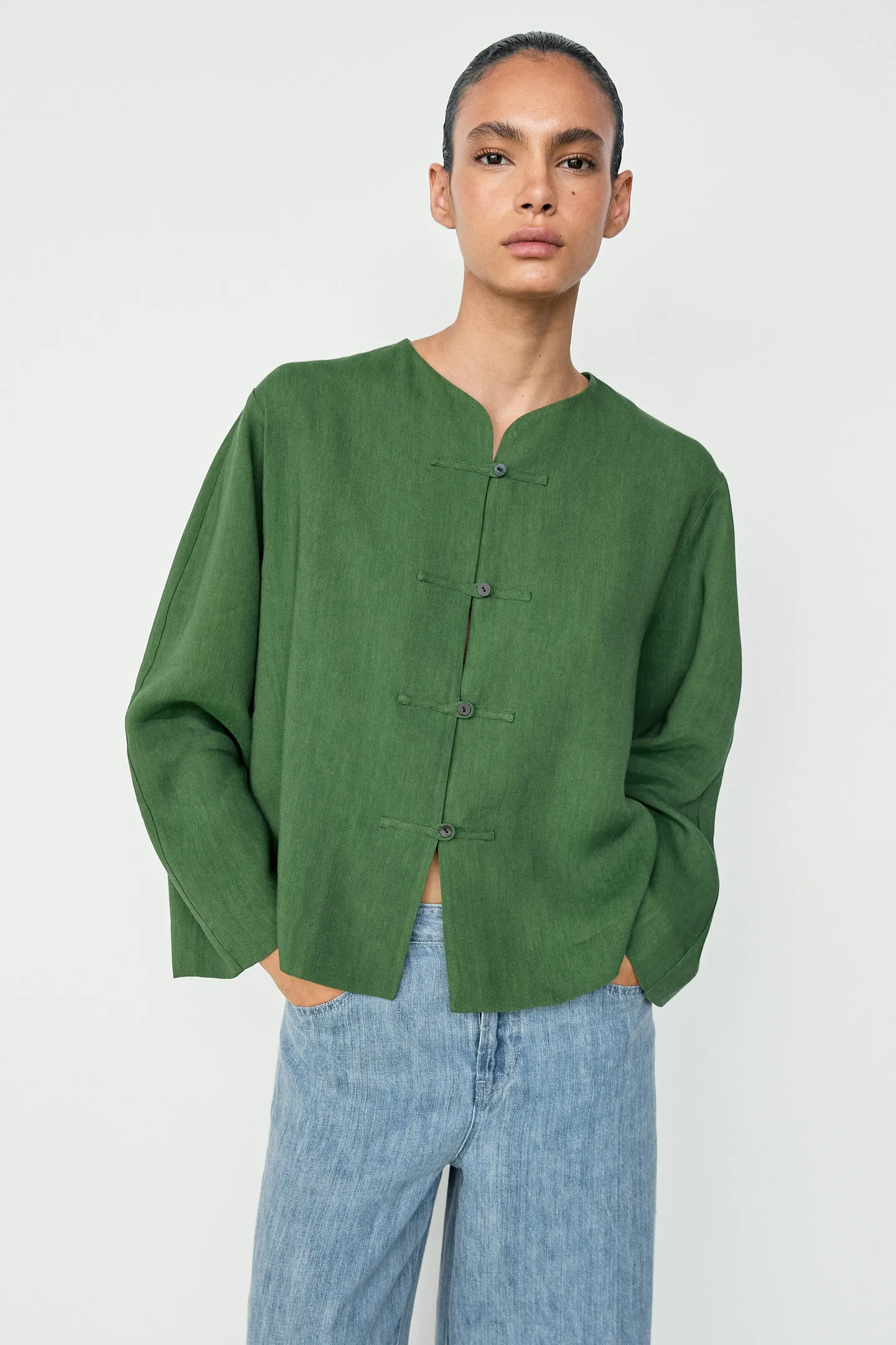 Massimo Dutti, Total Look Flowing Overshirt With Button Details