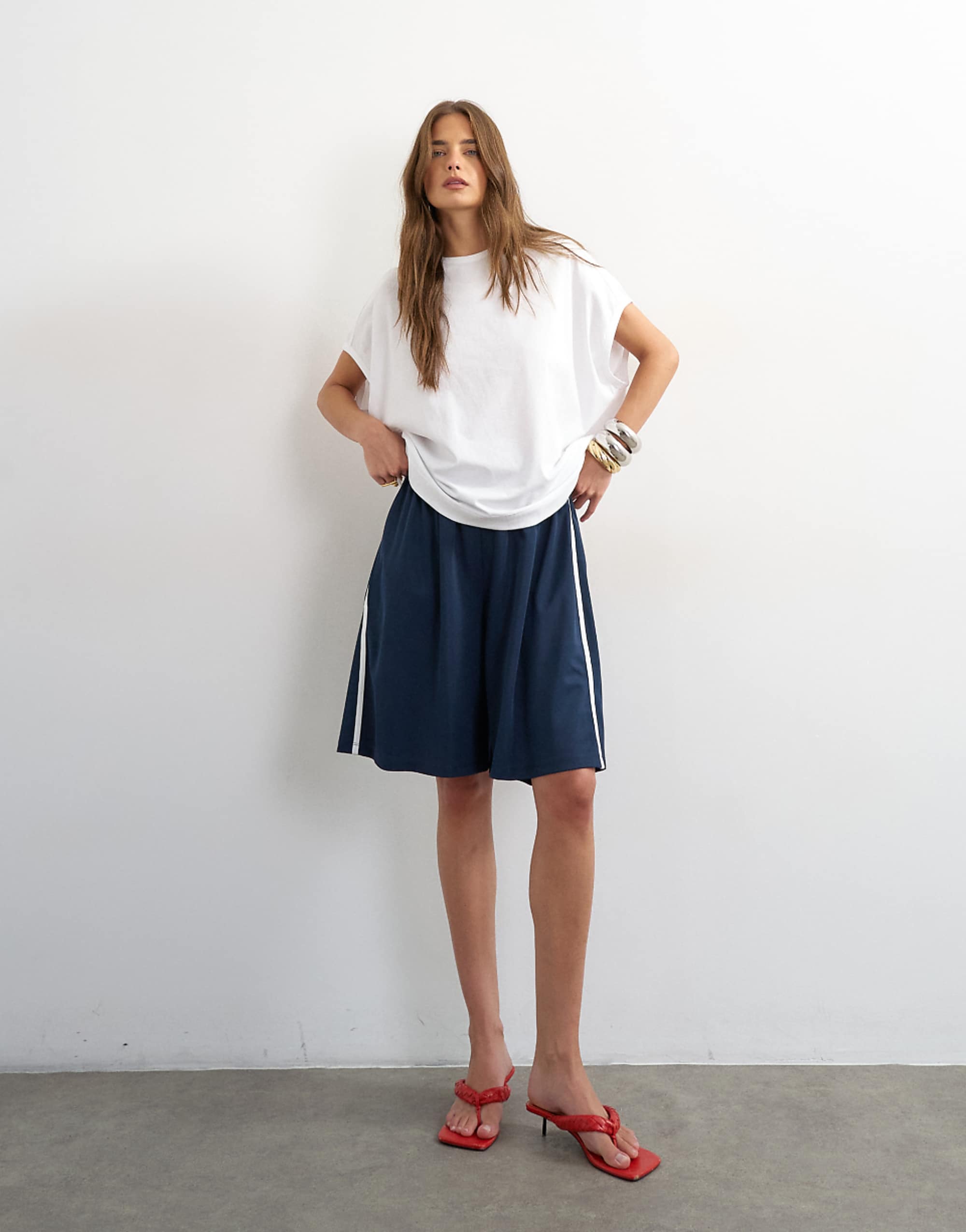 Topshop Sport Stripe Detail Shorts in Navy