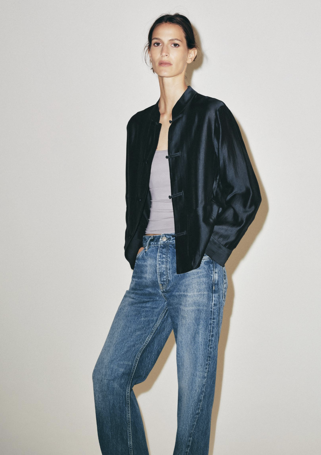 ZARA, Zw Collection Satin Shirt With Frog Fastening - White - Xs