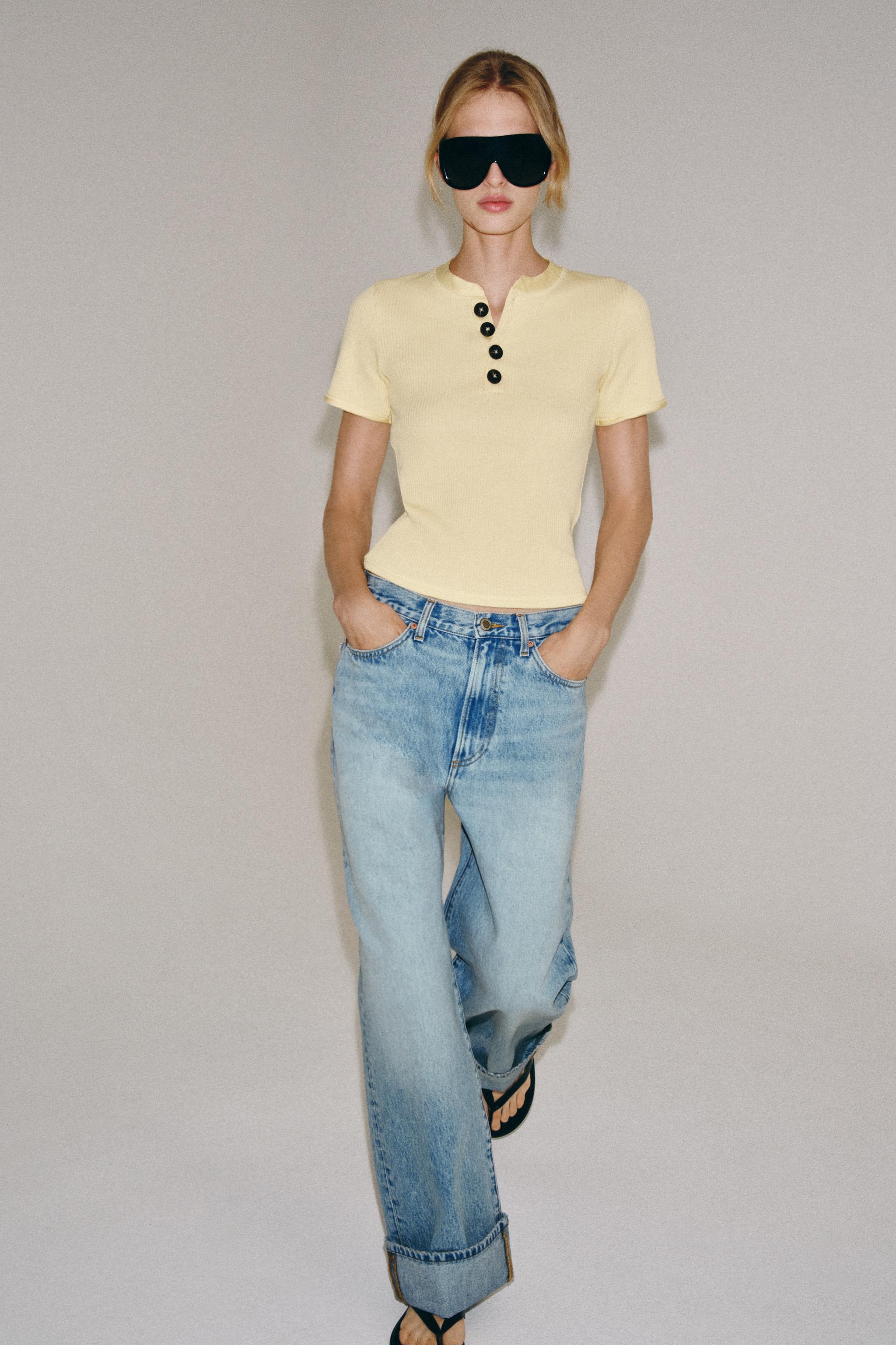Cotton Button T-Shirt - Lemon - S