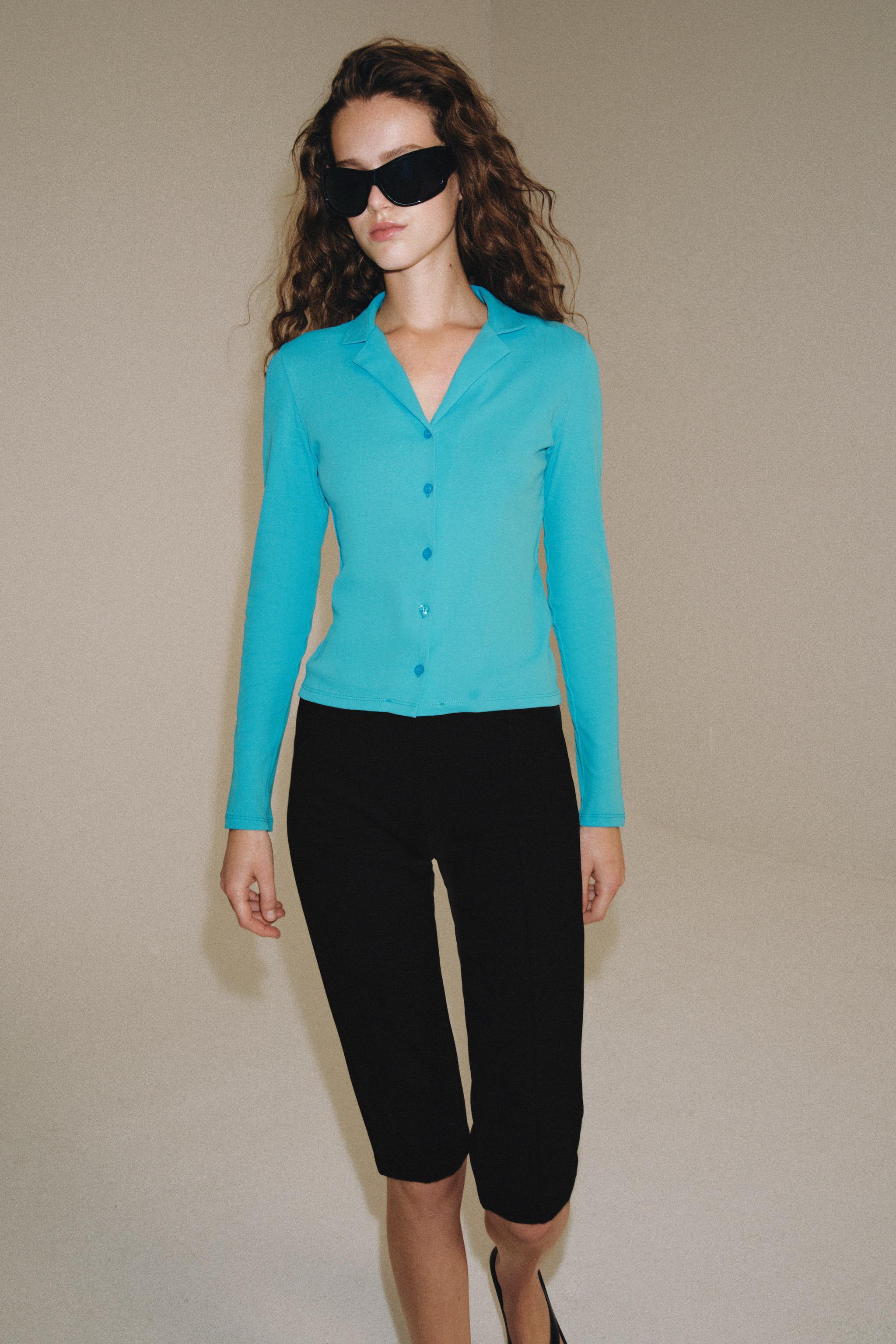100% Cotton Buttoned Shirt - Electric Blue - S