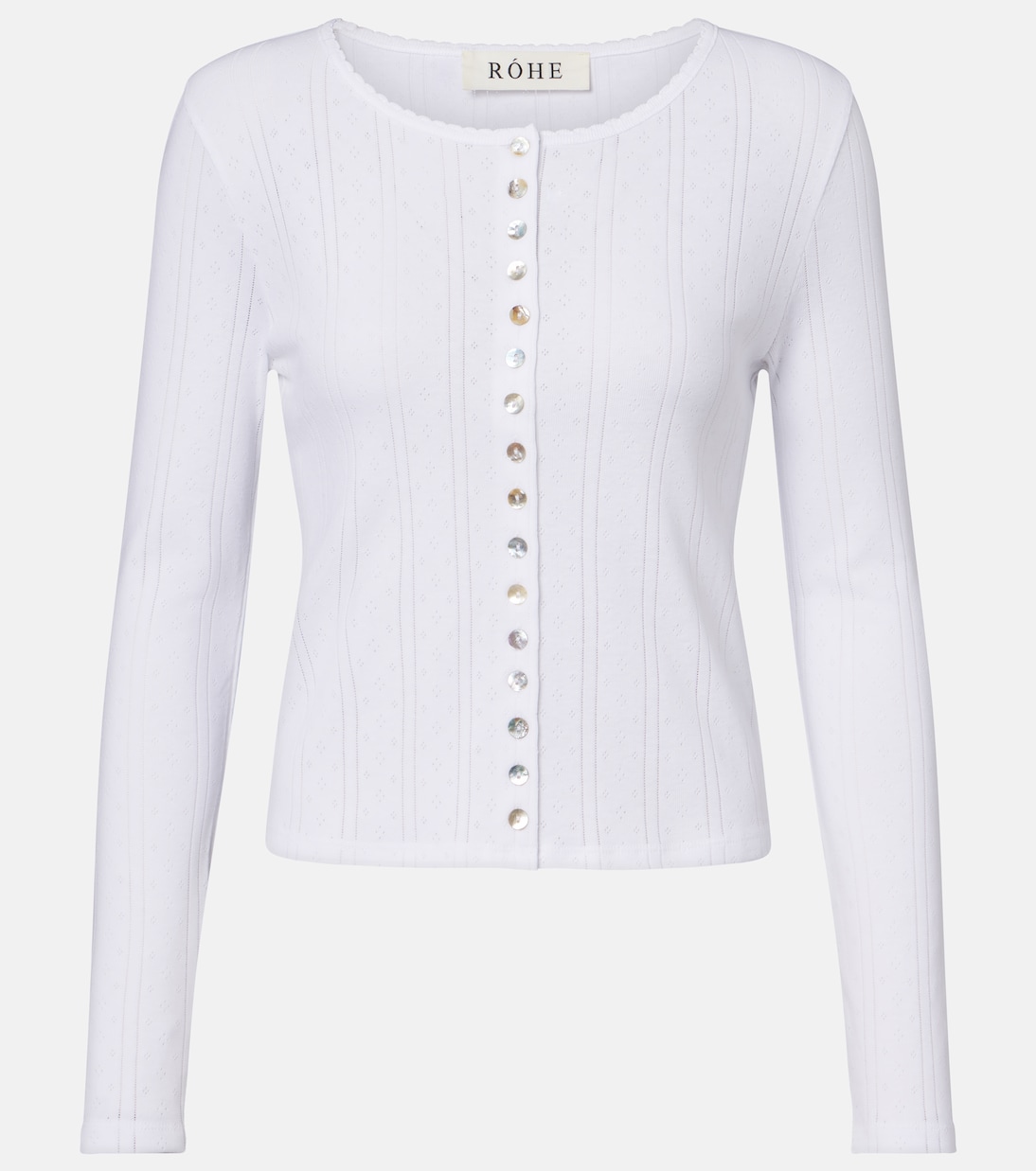 Pointelle Cotton Cardigan in White - Rohe
