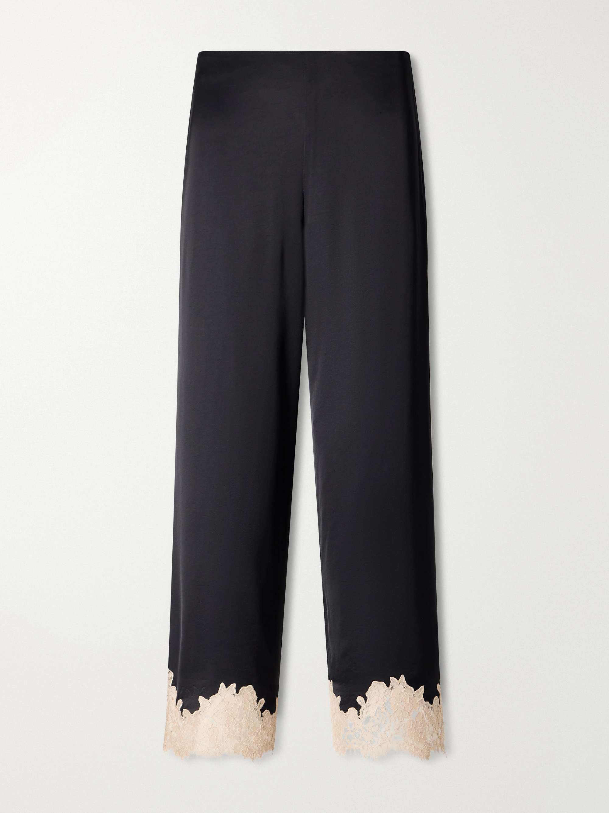 Marcela Lace-Trimmed Satin Wide-Leg Pants