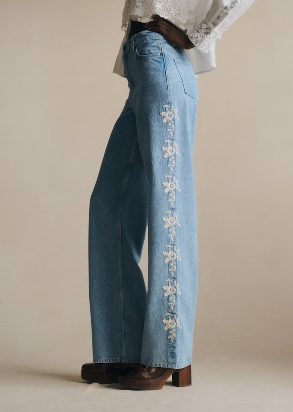Sézane, x SEA NY Denim Blue with Cream Embroidery