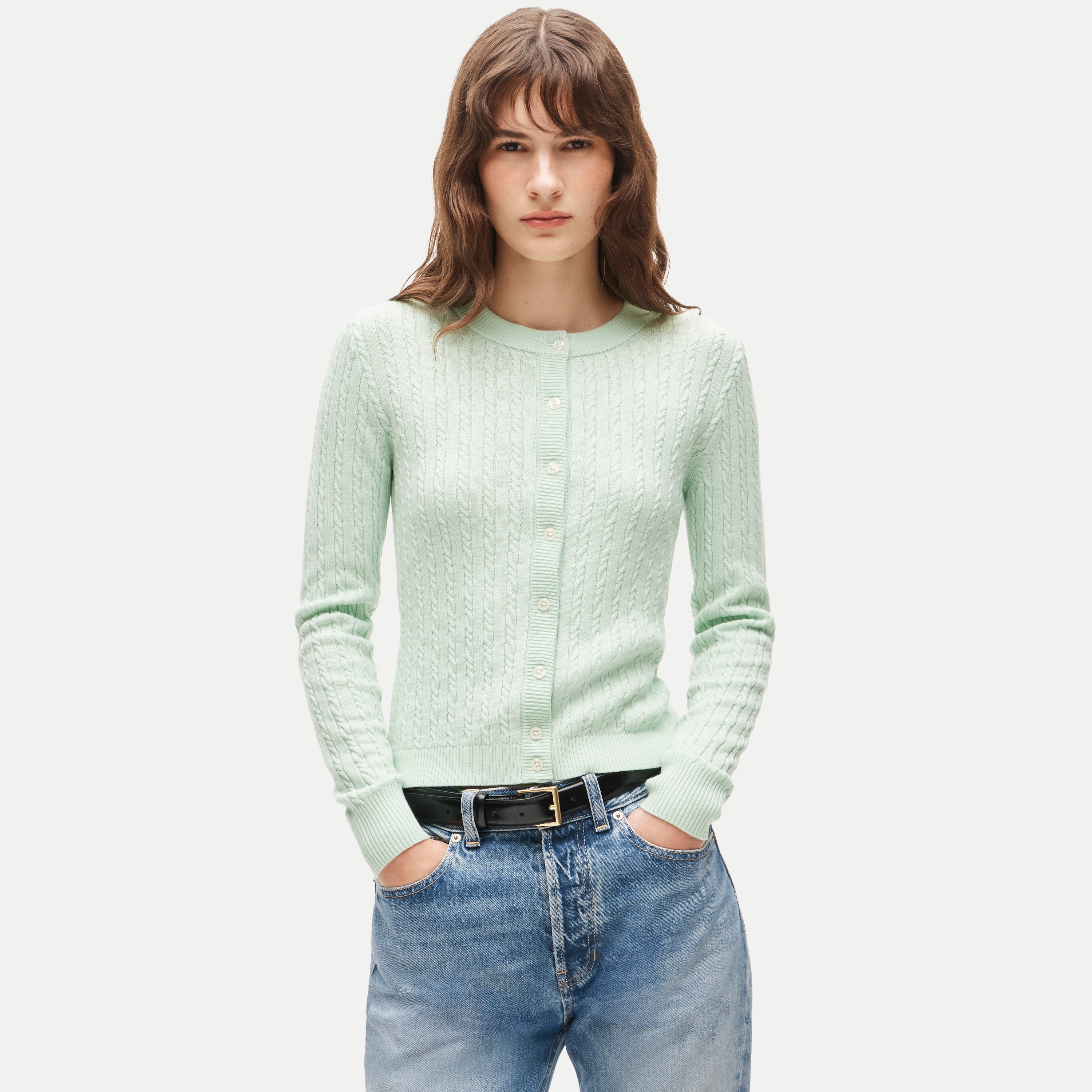 J.Crew, Cable-Knit Cardigan in Merino Wool Blend