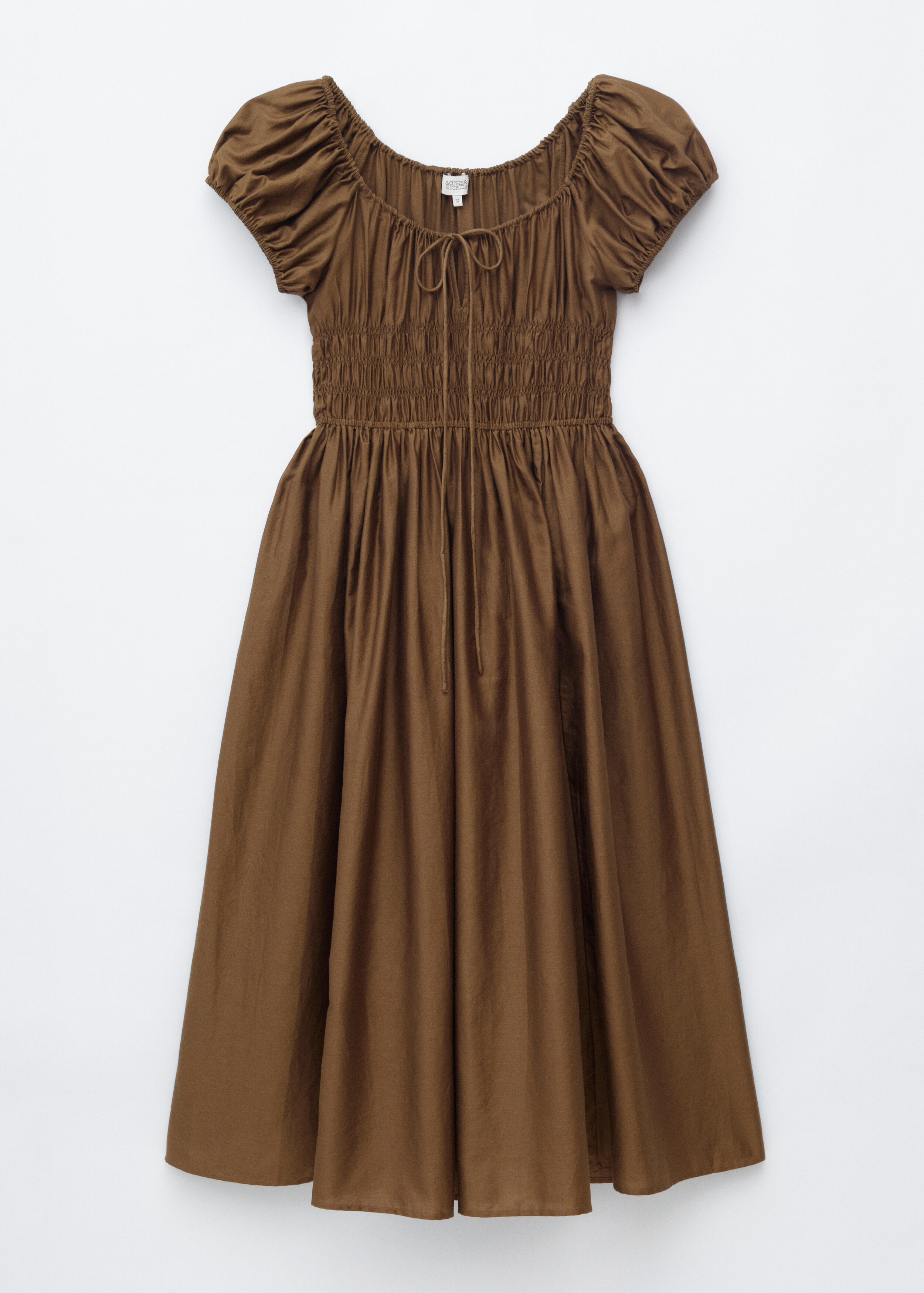 Cotton Smocked Midi Dress - Brown