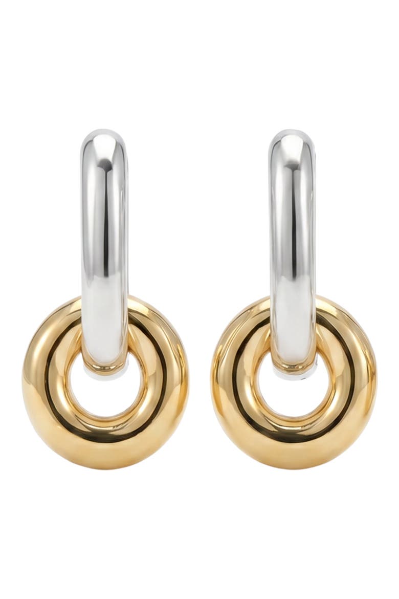 Two-Tone Drop Hoop Link Earrings