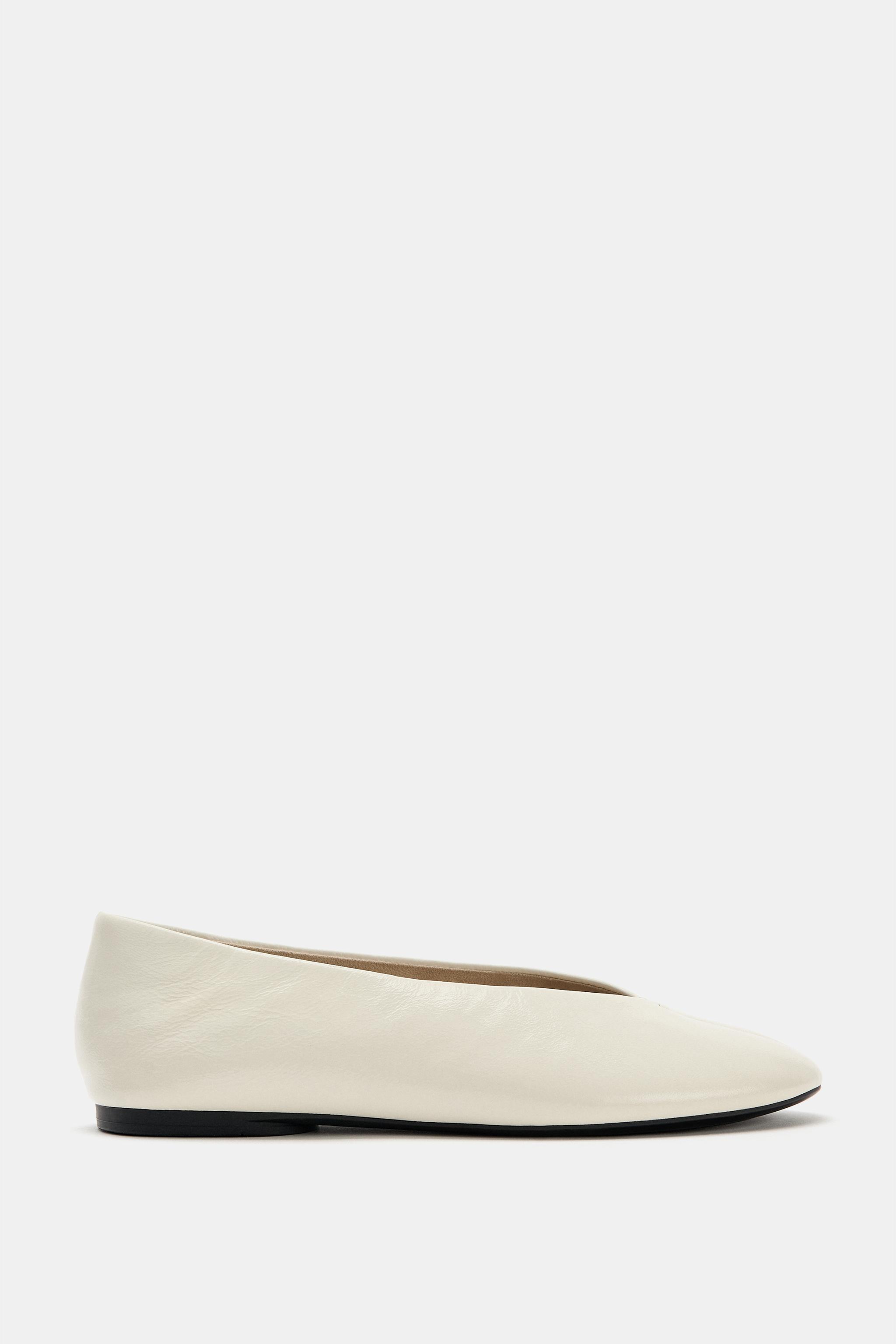Leather Ballet Flats - Off White - 5