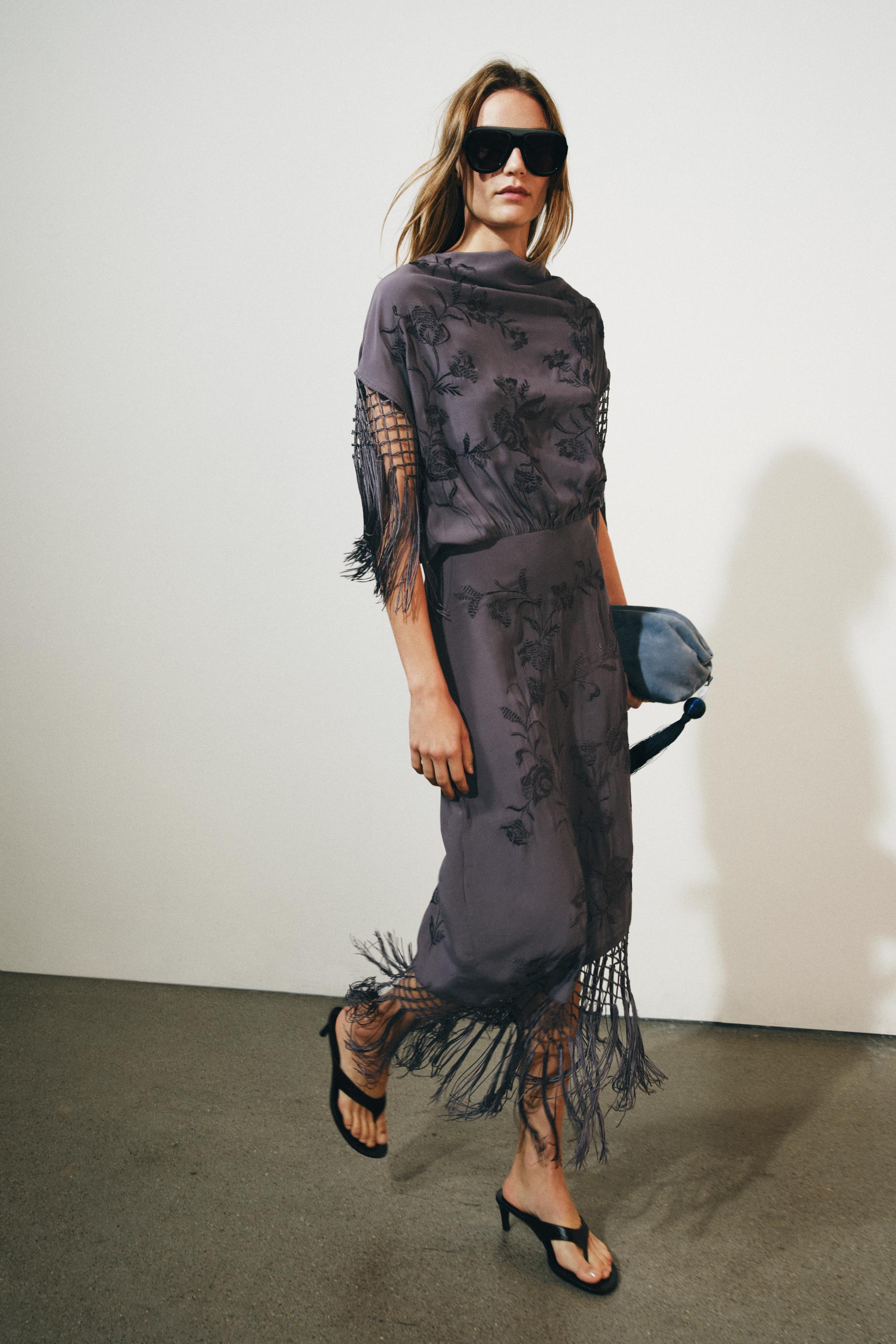 Zw Collection Embroidered Fringe Dress - Lilac - Xs