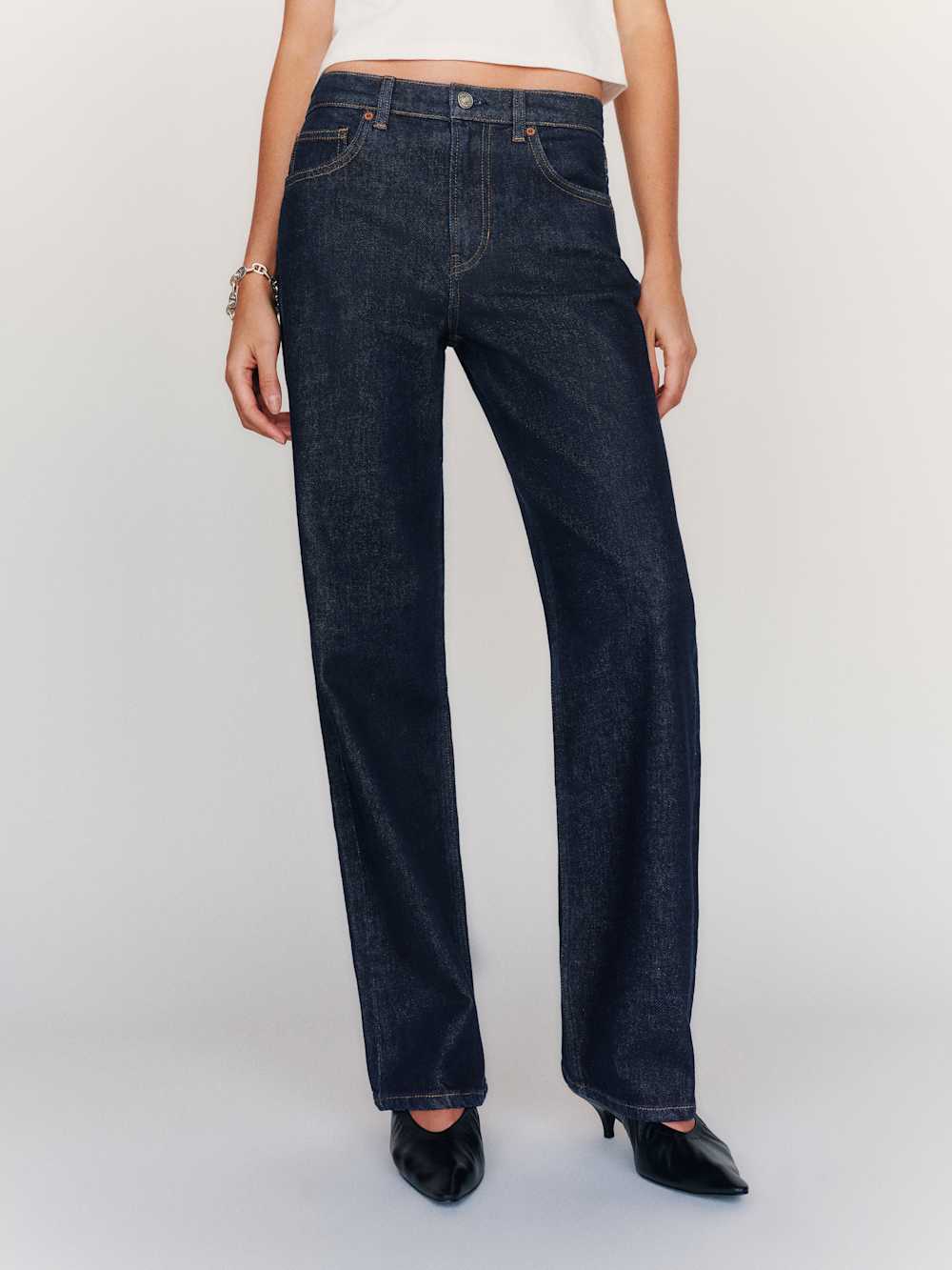 Miles Stretch Mid Rise Straight Leg Jeans