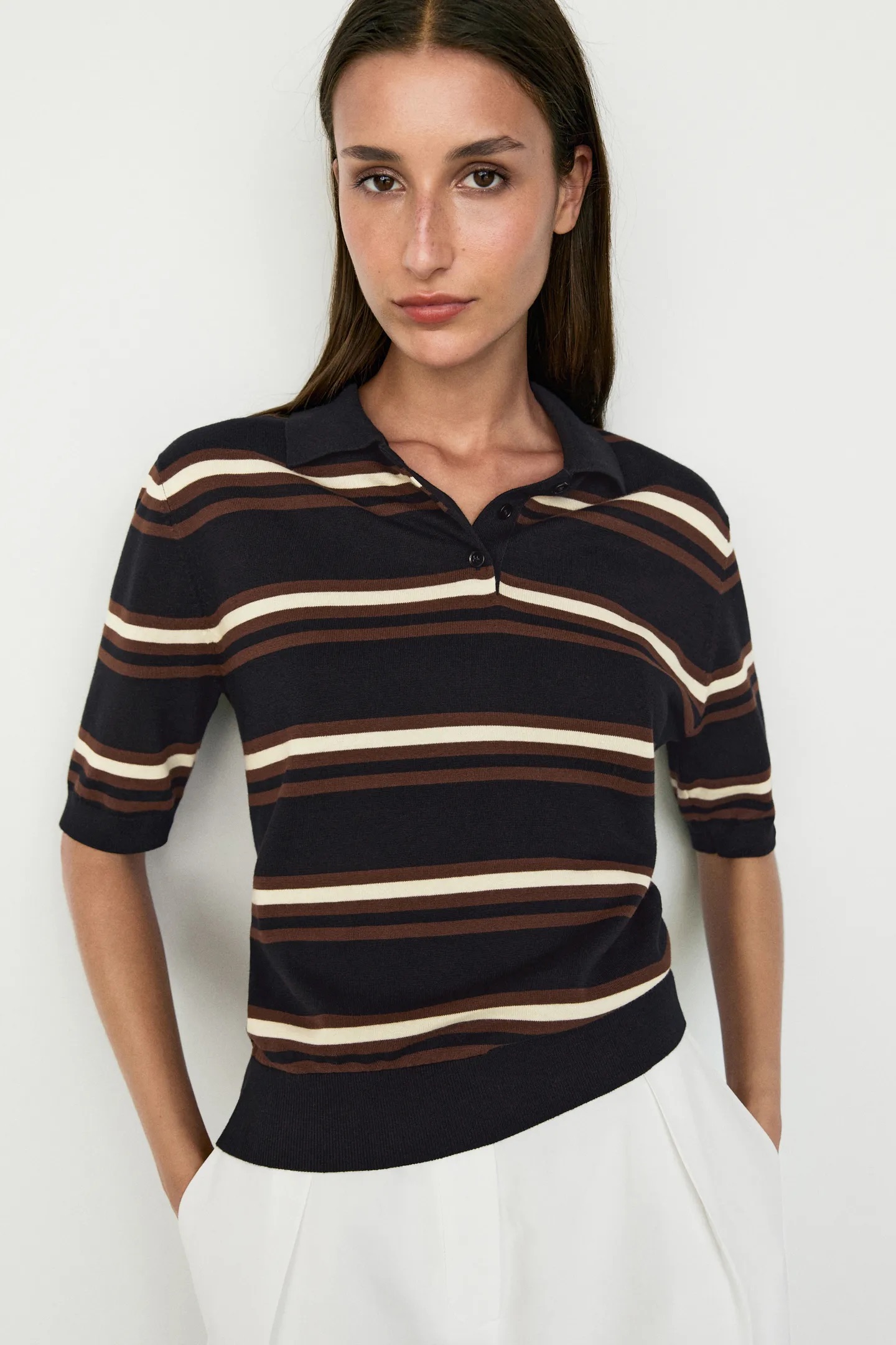 Massimo Dutti, 100% Cotton Striped Knit Polo