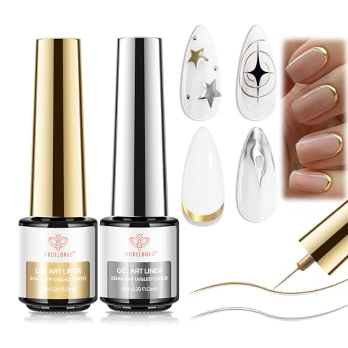 Modelones Chrome Liner Gel Nail Polish Gold Silver Built-In Fine Brush