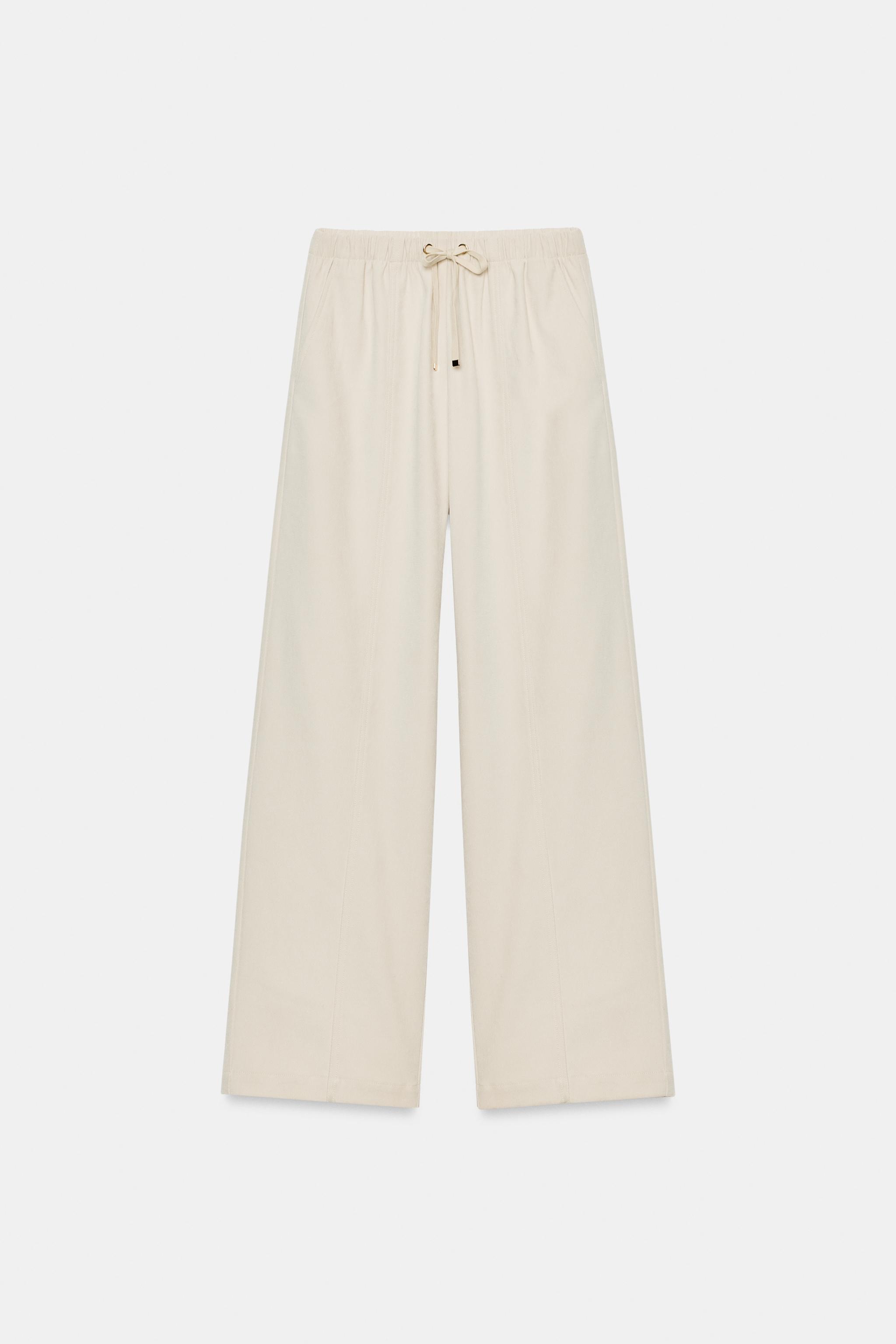 Elastic Waist Wide Leg Trousers - Ecru - Xs