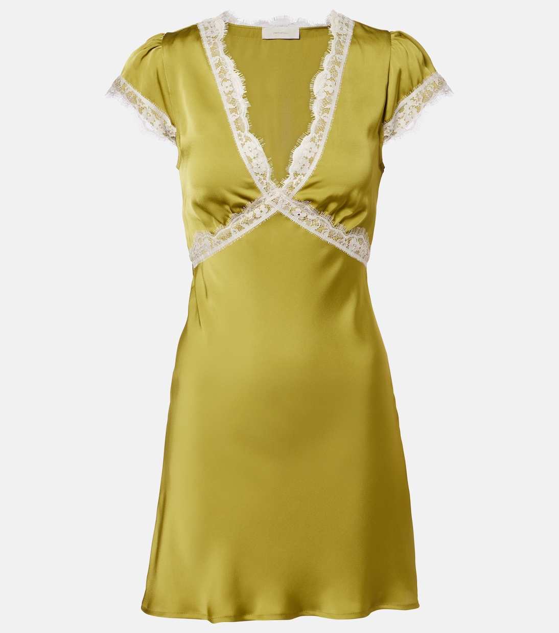 Verena Lace-Trimmed Satin Minidress in Green - Faithfull