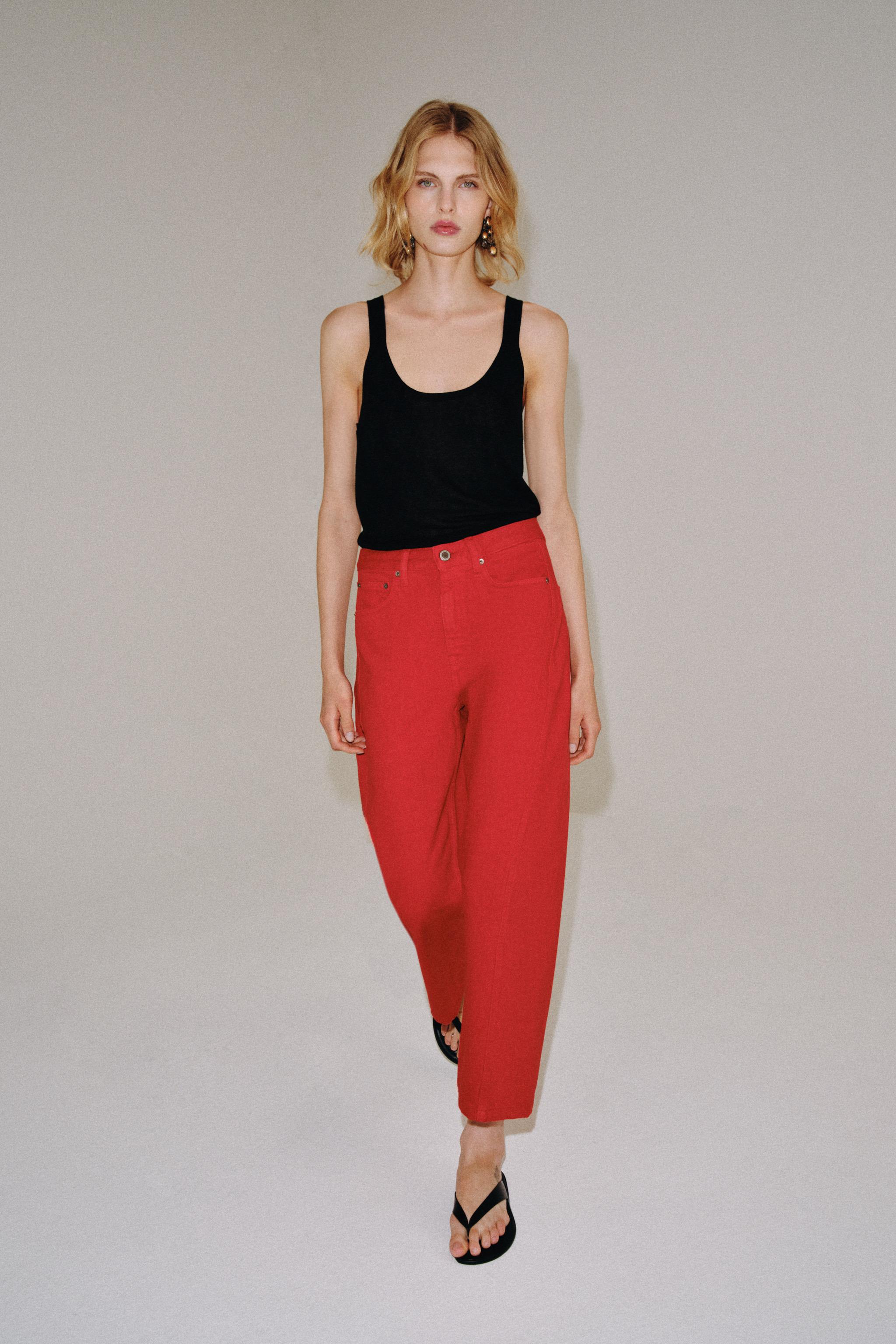 Zw Collection Mid-Waist Relaxed Jeans - Red - 4