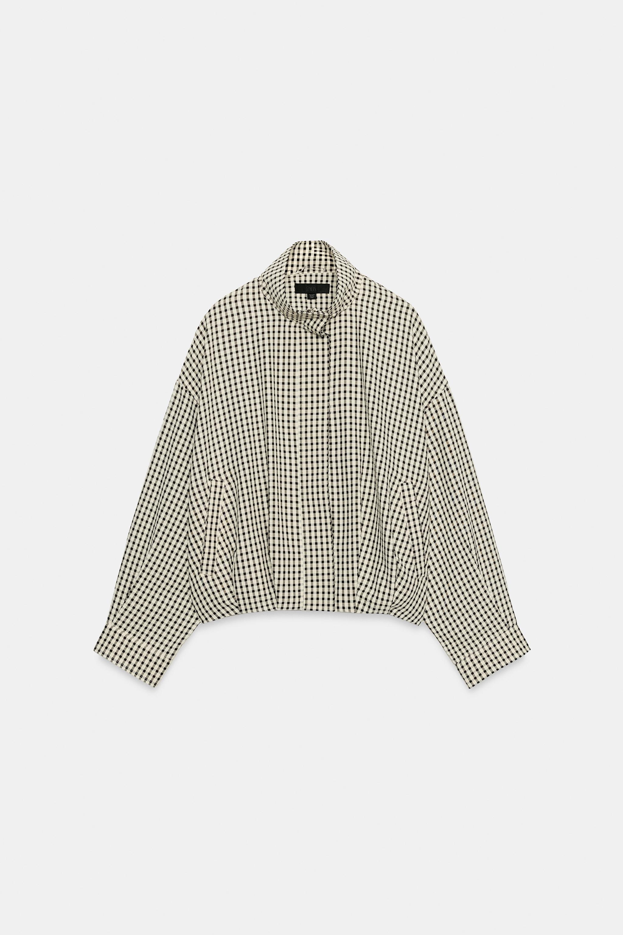 Plaid Bomber Jacket - Black / Ecru - Xs
