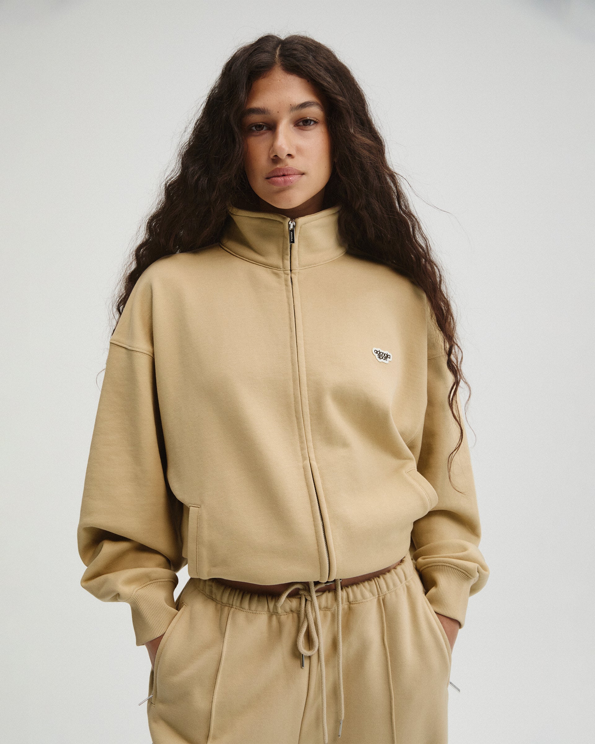 Drawcord Zip Through Sweatshirt - Caramel Beige - Xxs