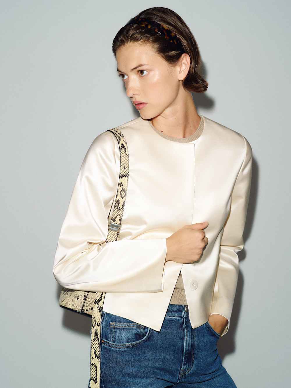 Stella Cropped Satin Jacket