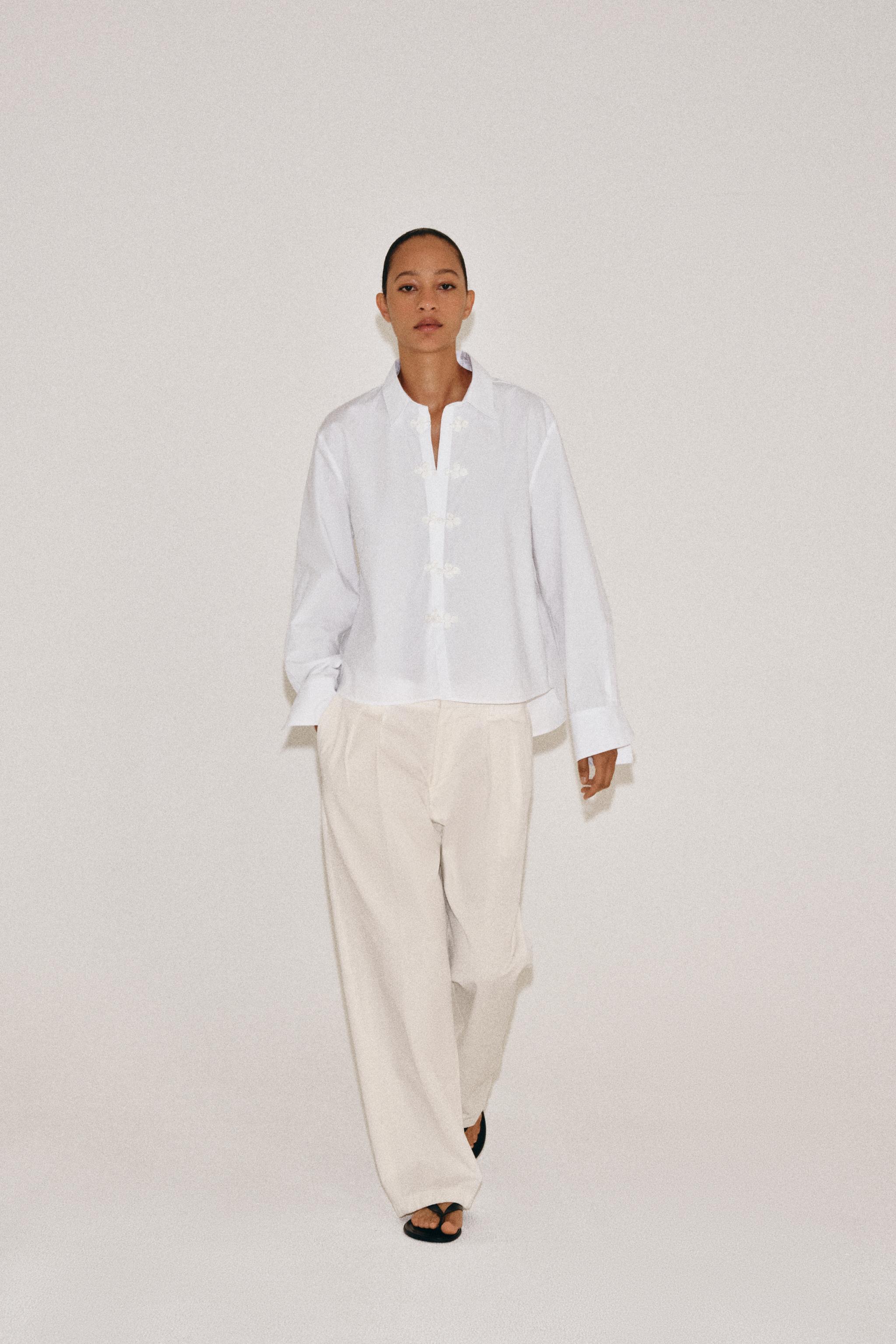 Zw Collection Shirt With Frog Fastening - White - Xs