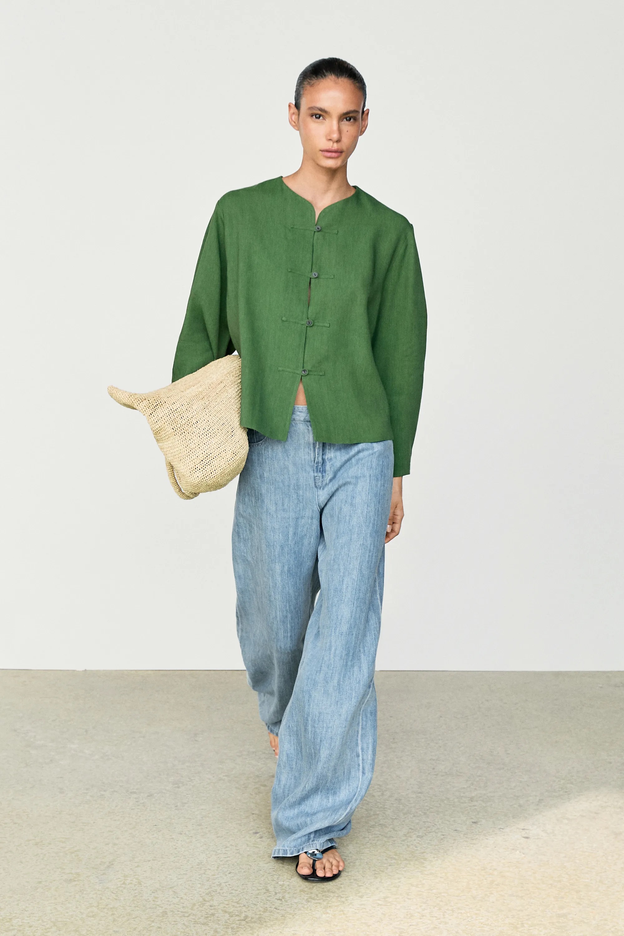 Massimo Dutti, Total Look Flowing Overshirt With Button Details