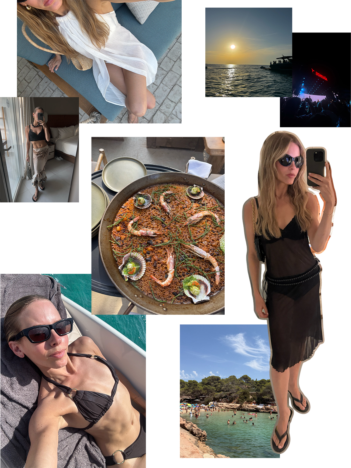 Images of ibiza, including the outfits nikki wore.