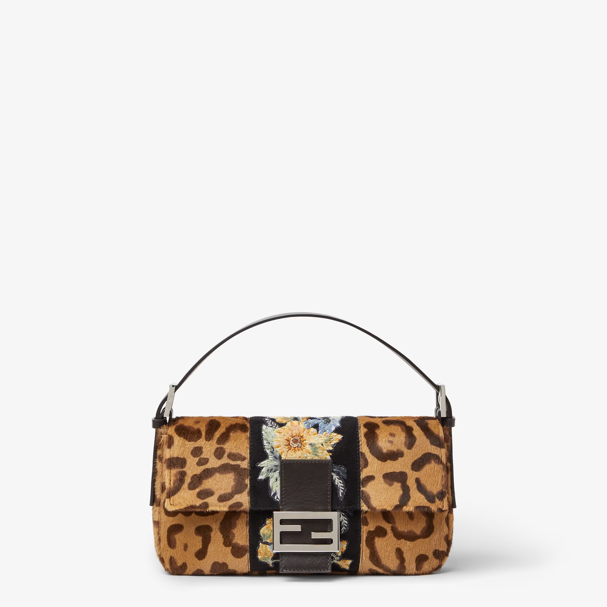 Fendi, Baguette 26424 Jaguar Print Cavallino Leather Bag with Embroidery