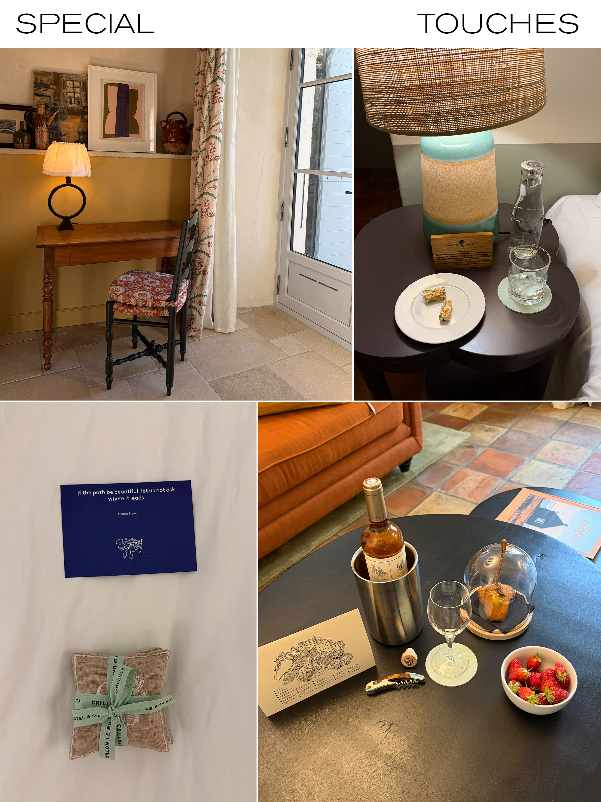 a collage of hotel images of Crillon Le Brave