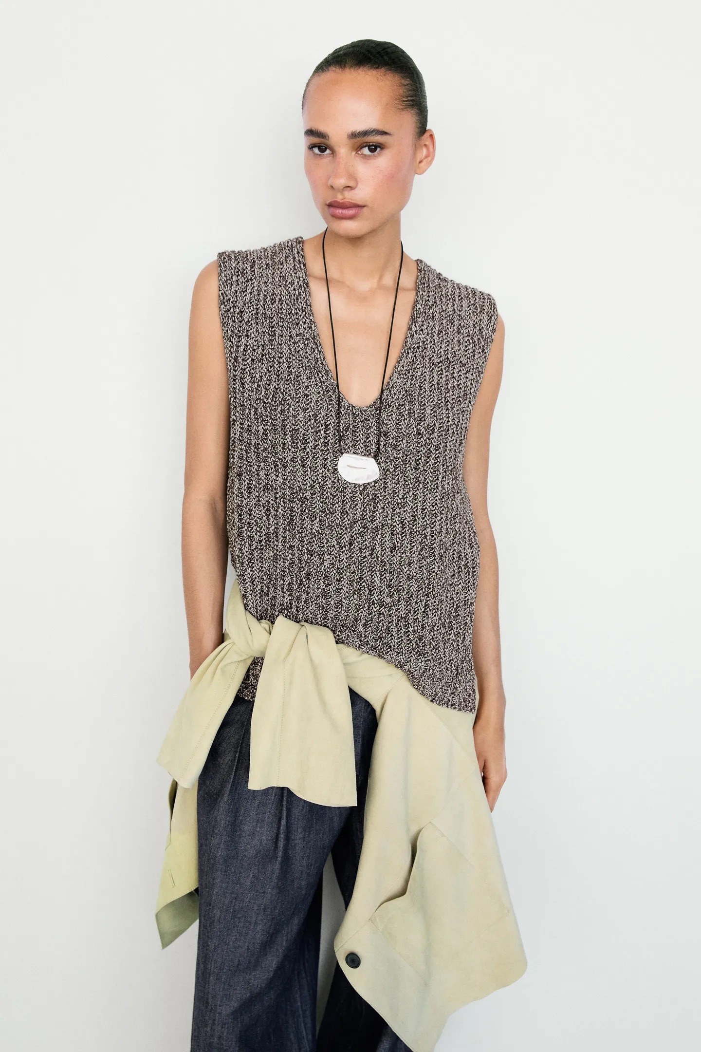 Massimo Dutti, Cotton Blend Heathered Knit Top