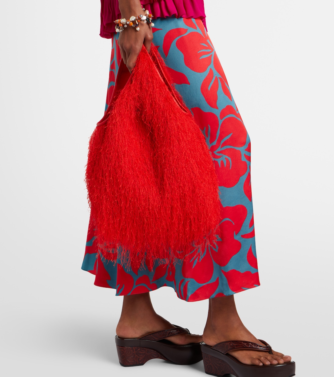 Marche Medium Fringed Top-Handle Bag in Red - Dries Van Noten