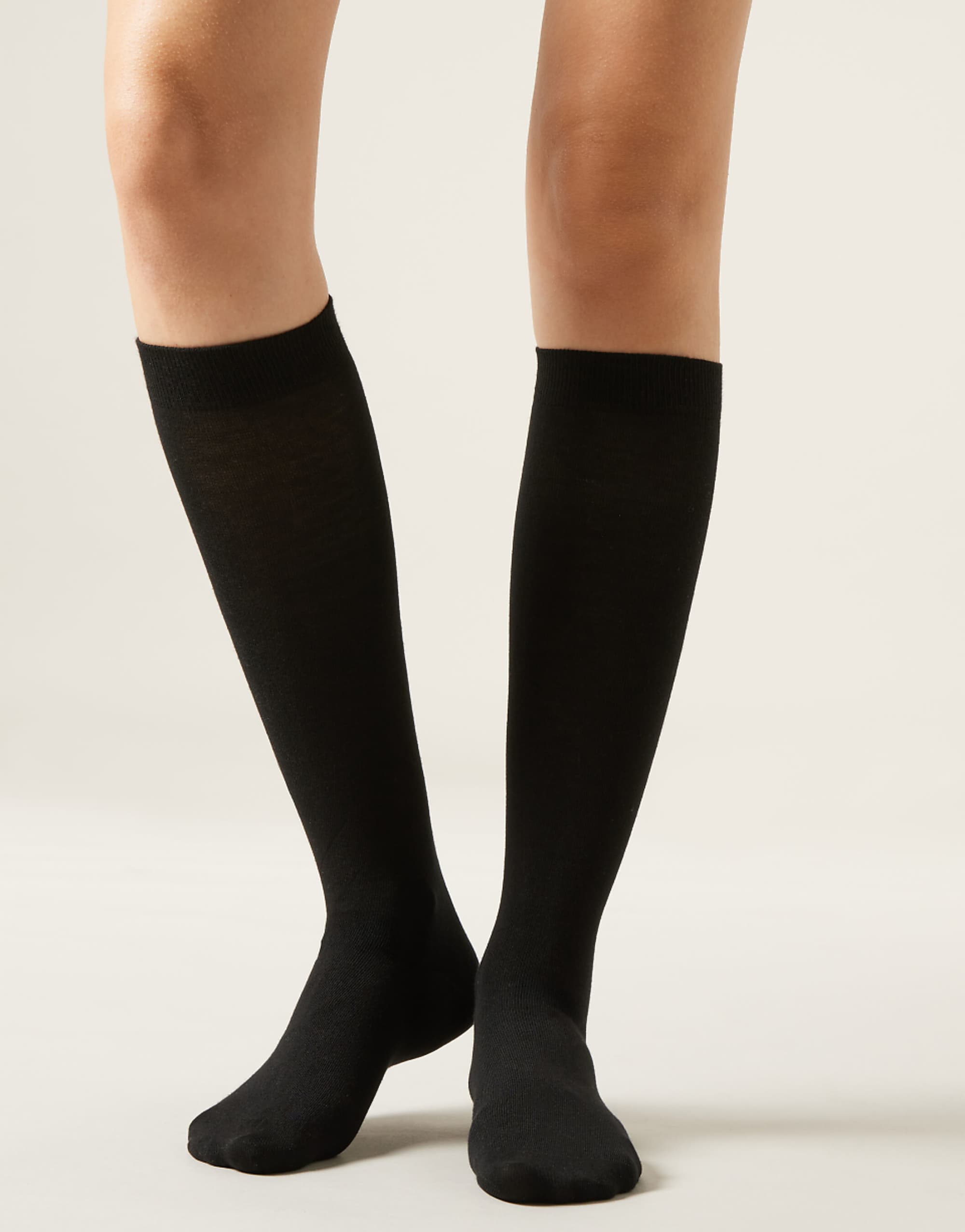Calzedonia Long Satin Cotton Socks in Black