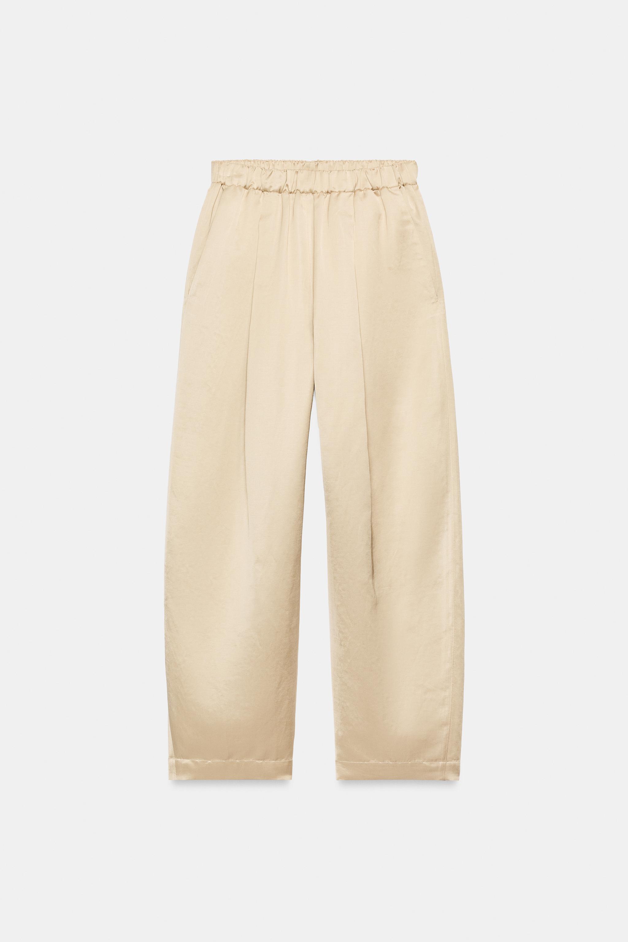 Zw Collection Satin Effect Barrel Pants - Beige - Xs
