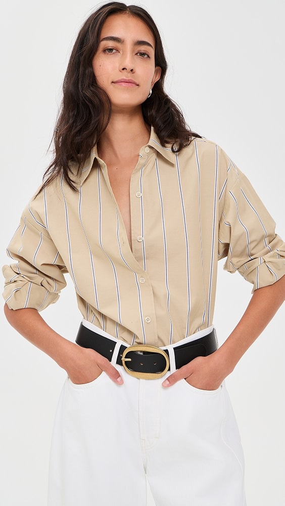 Isolde Button Down Shirt - Sand/blue Stripe