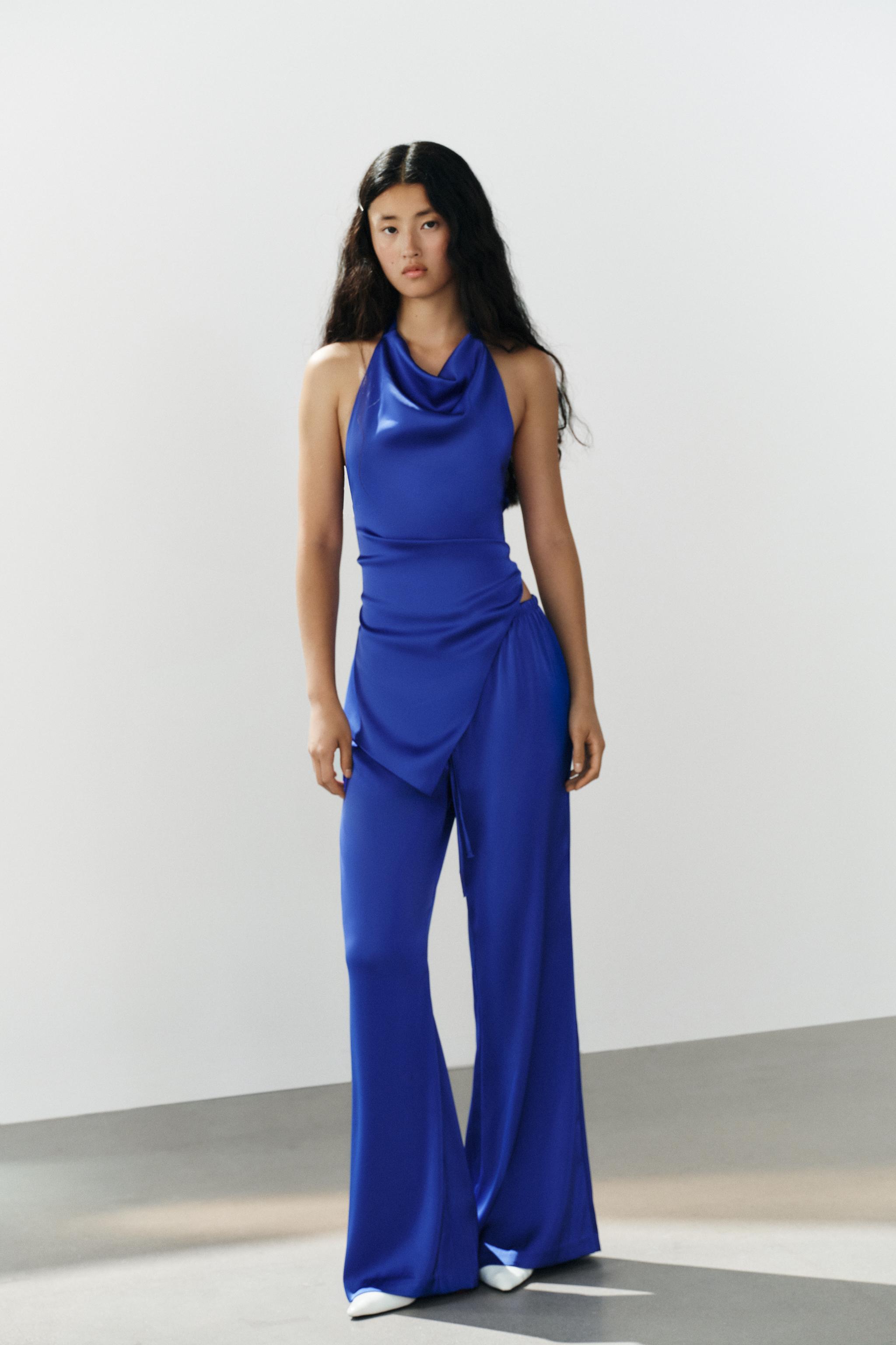Satin Drawstring Pants - Electric Blue - Xs