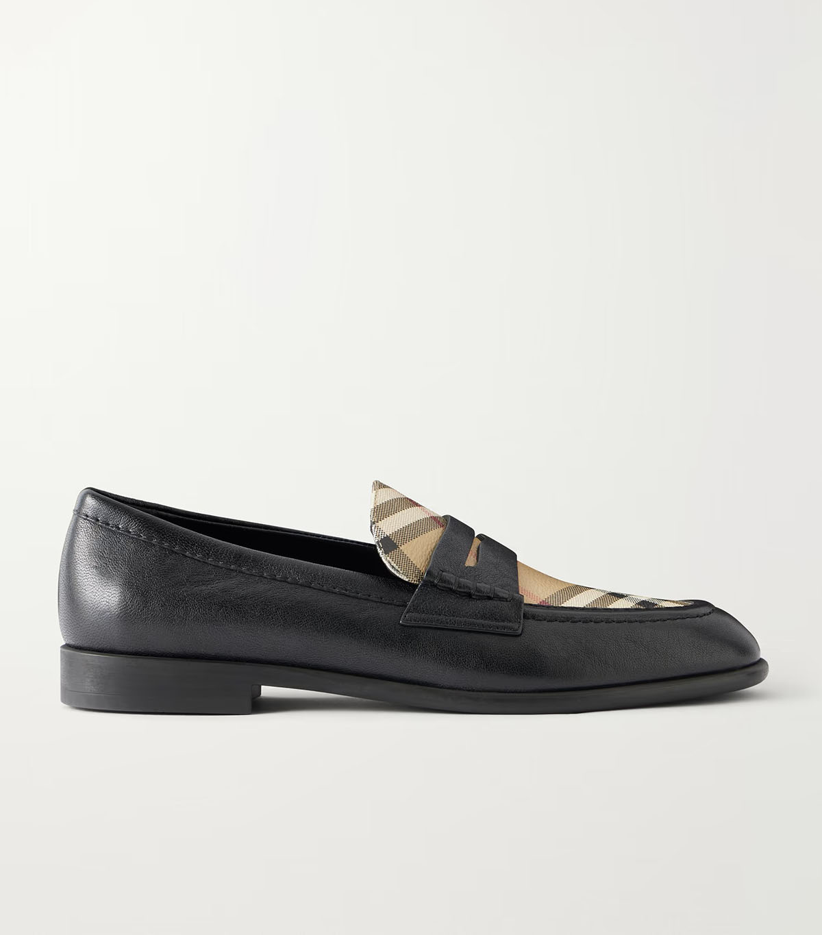 BURBERRY, Opal Check-Trimmed Leather Penny Loafer