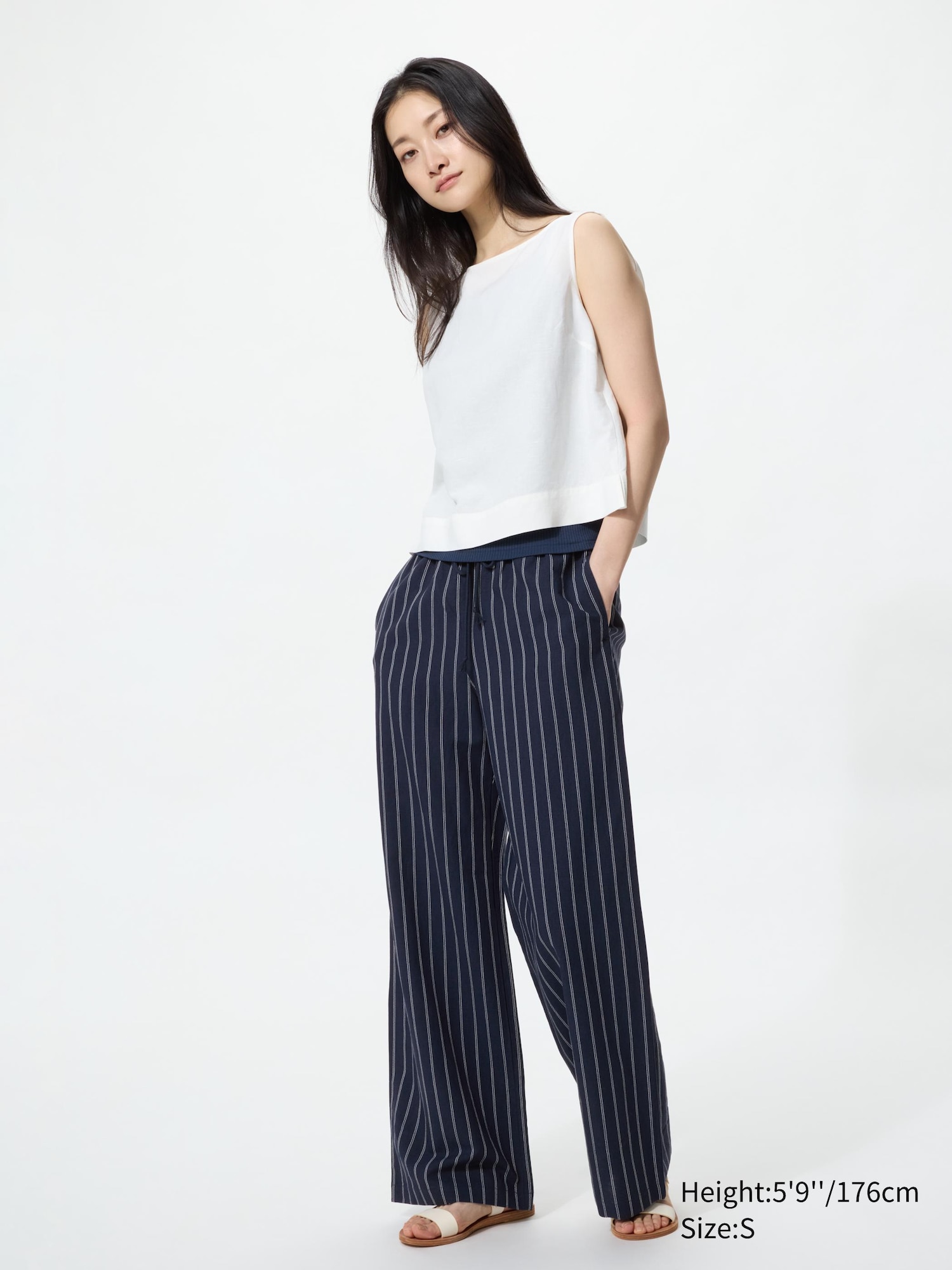 Linen Blend Easy Trousers (striped, Longer)