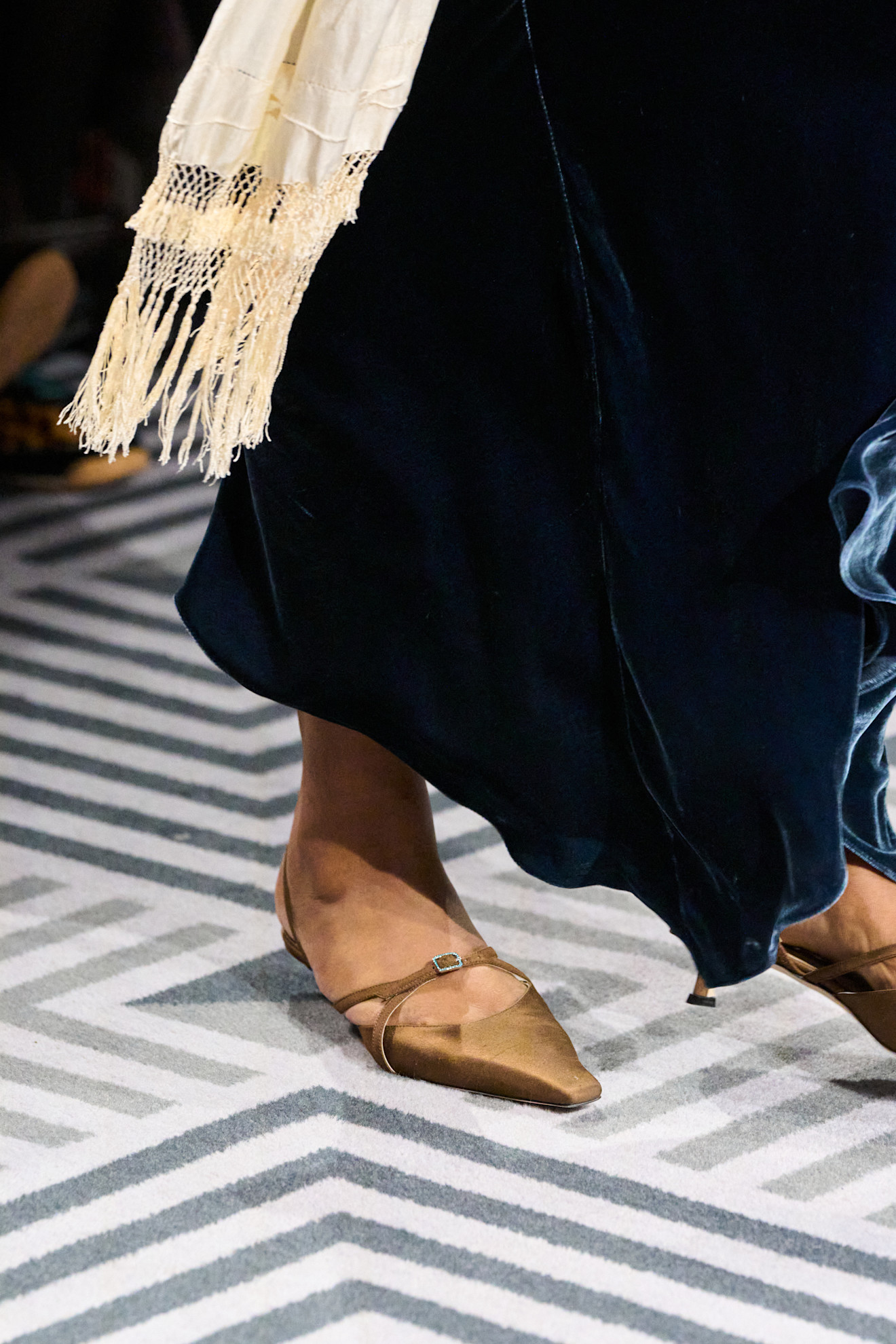 detail image of a satin shoe on the fall/winter 2026 ruwnay