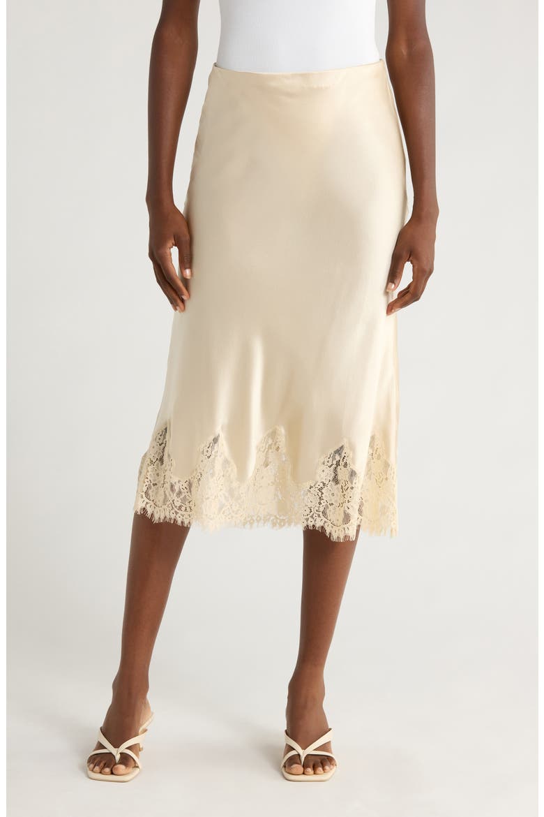 Carolina Lace Trim Silk Midi Skirt